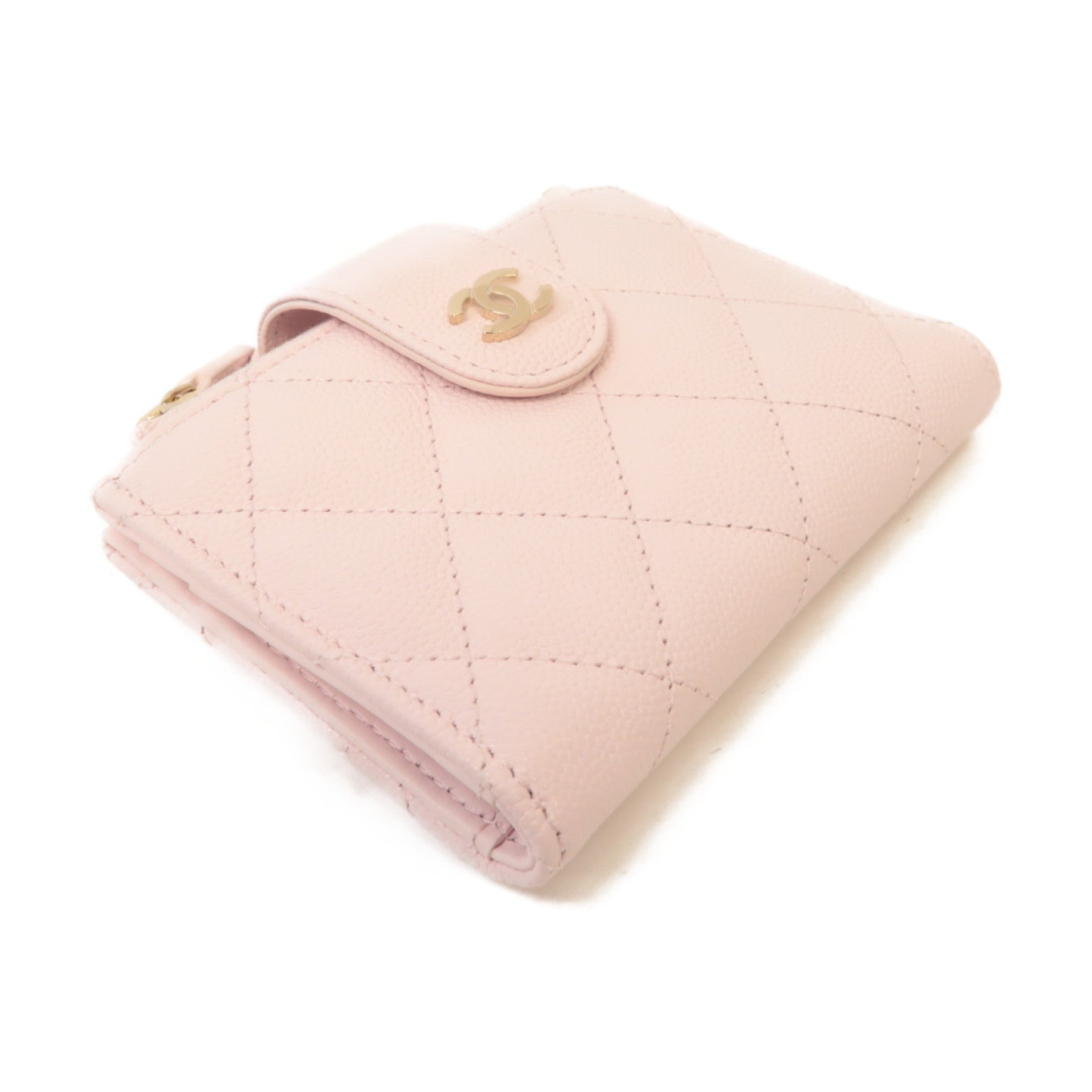 CHANEL 菱格Caviar皮革Zipper Wallet金扣錢包淺粉紅色