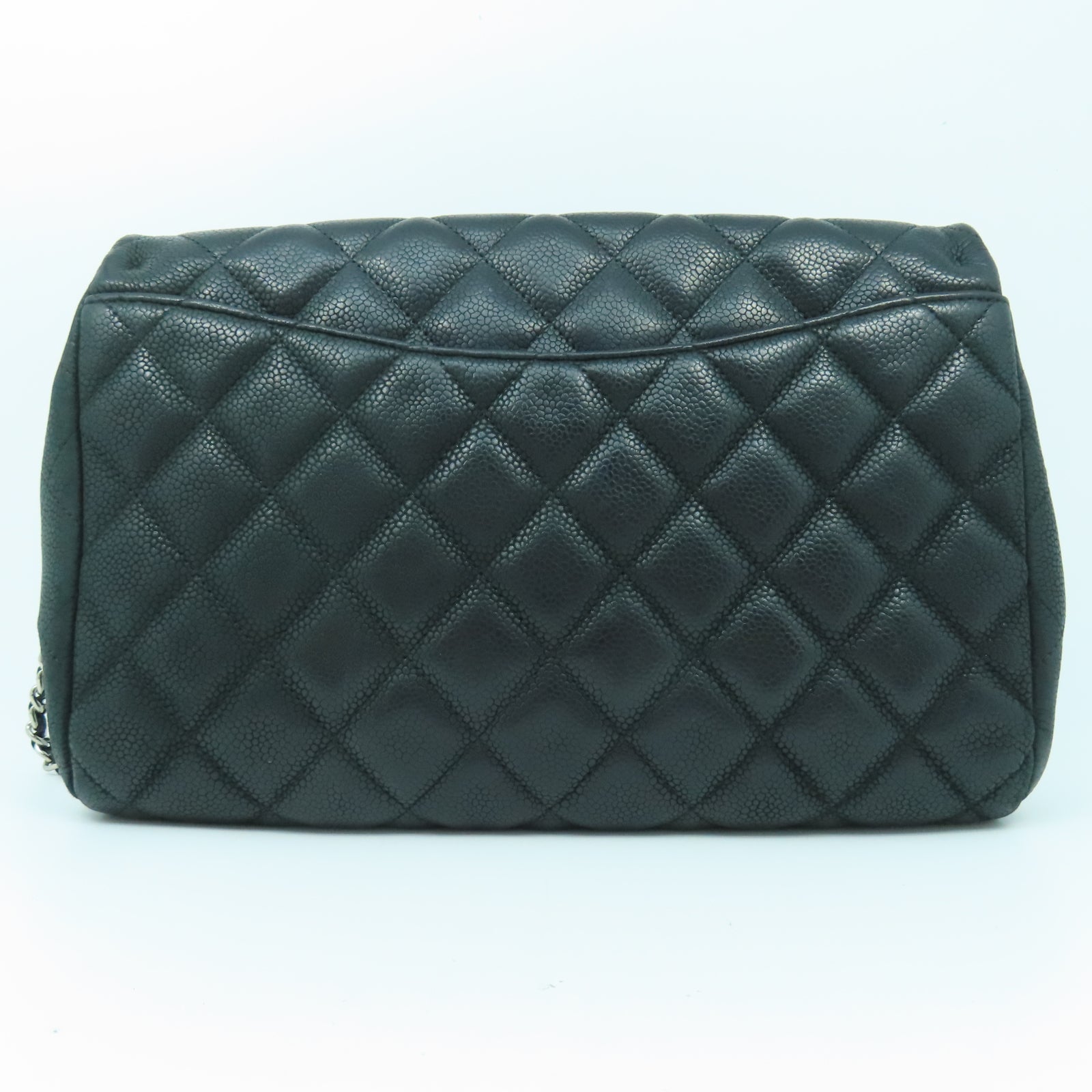 CHANEL 菱格Caviar皮革Chain Shoulder銀扣鏈帶肩背袋黑色