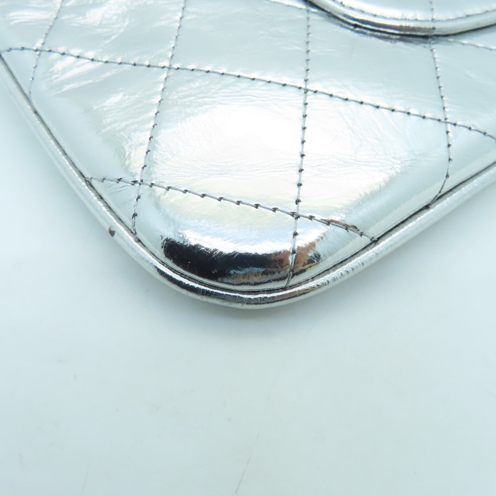 CHANEL Cowhide Leather Clutch Silver Buckle Clutch Silver
