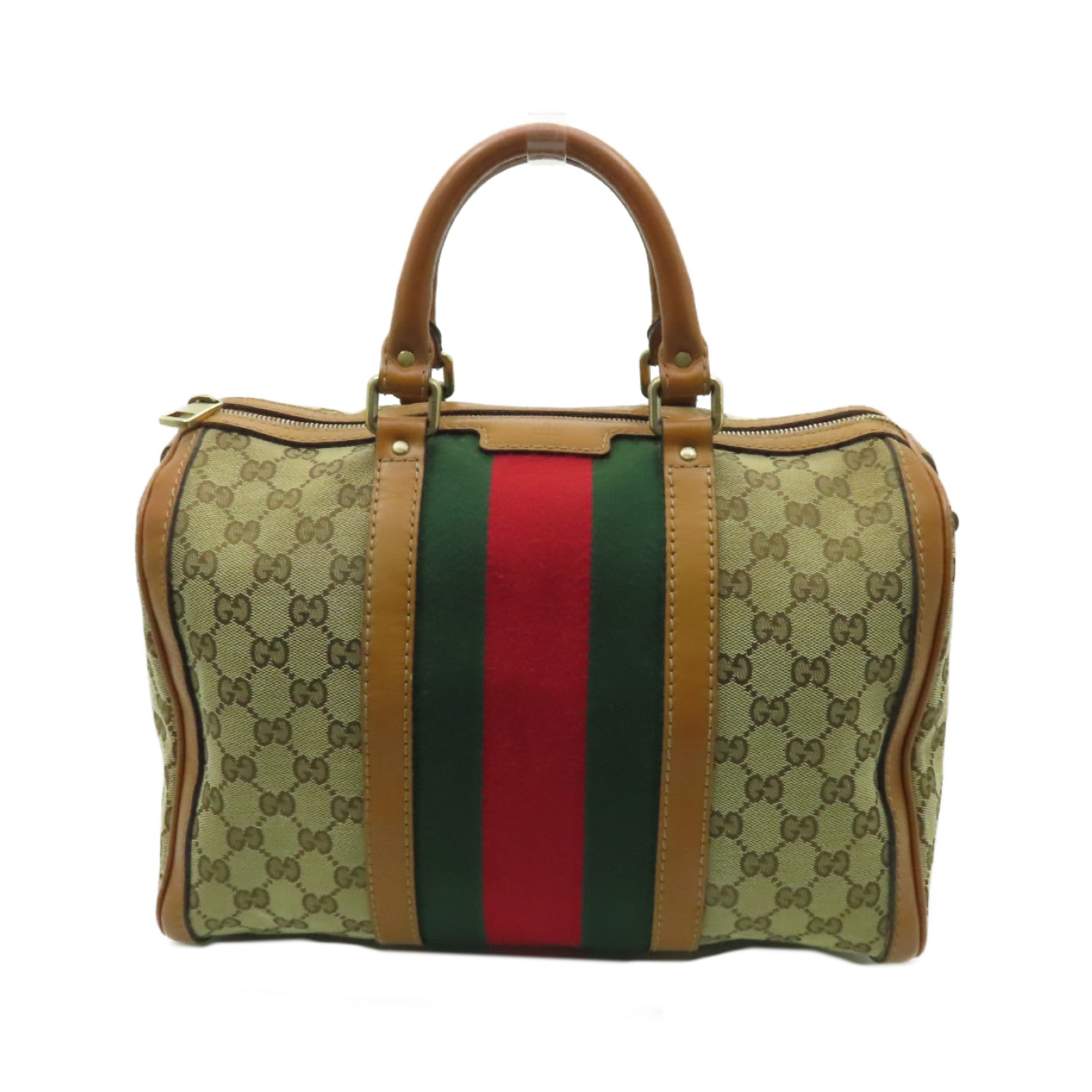 GUCCI 帆布GG Boston Bag金扣手挽袋啡色