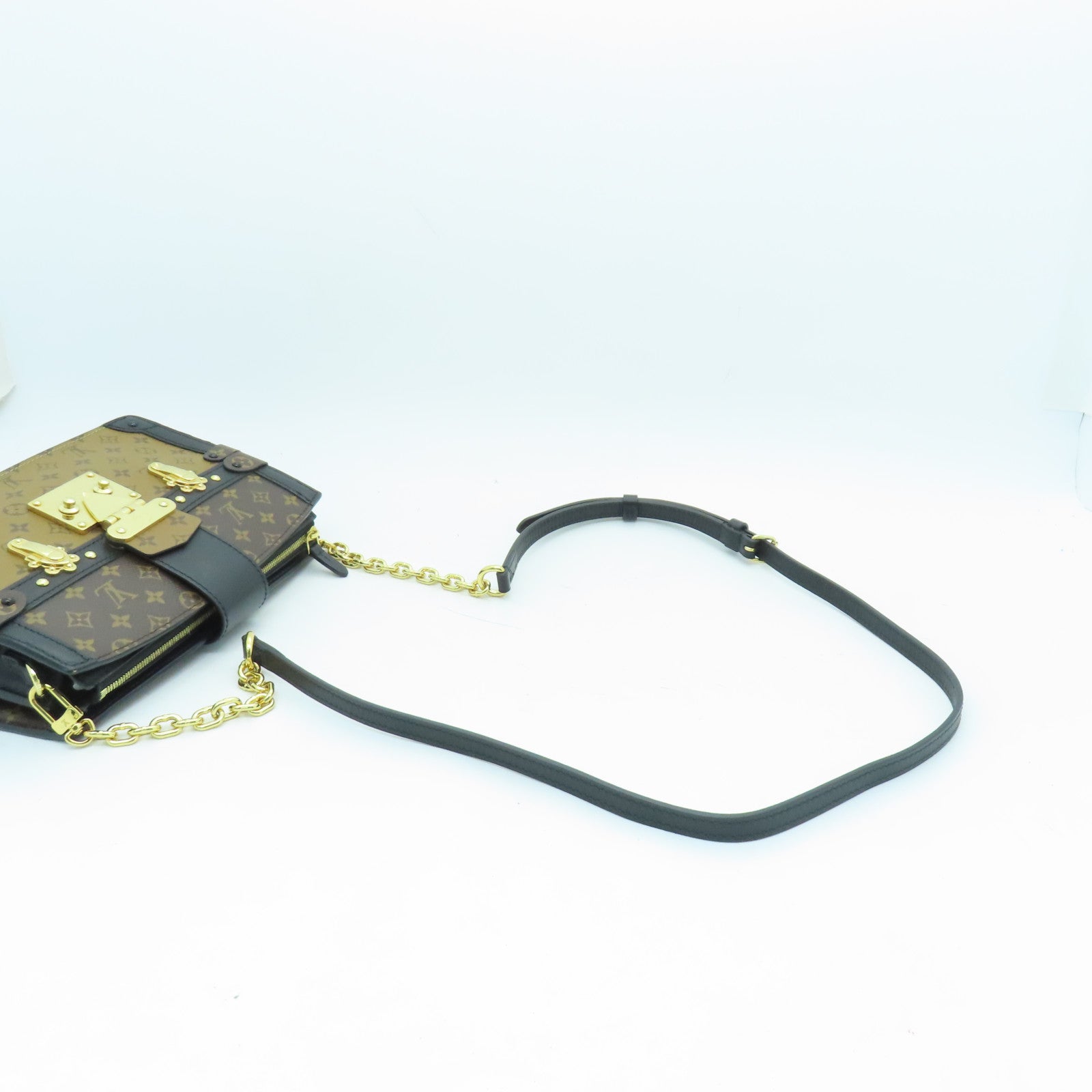 LOUIS VUITTON Monogram Trunk Clutch Gold Buckle Clutch Shoulder Bag Brown
