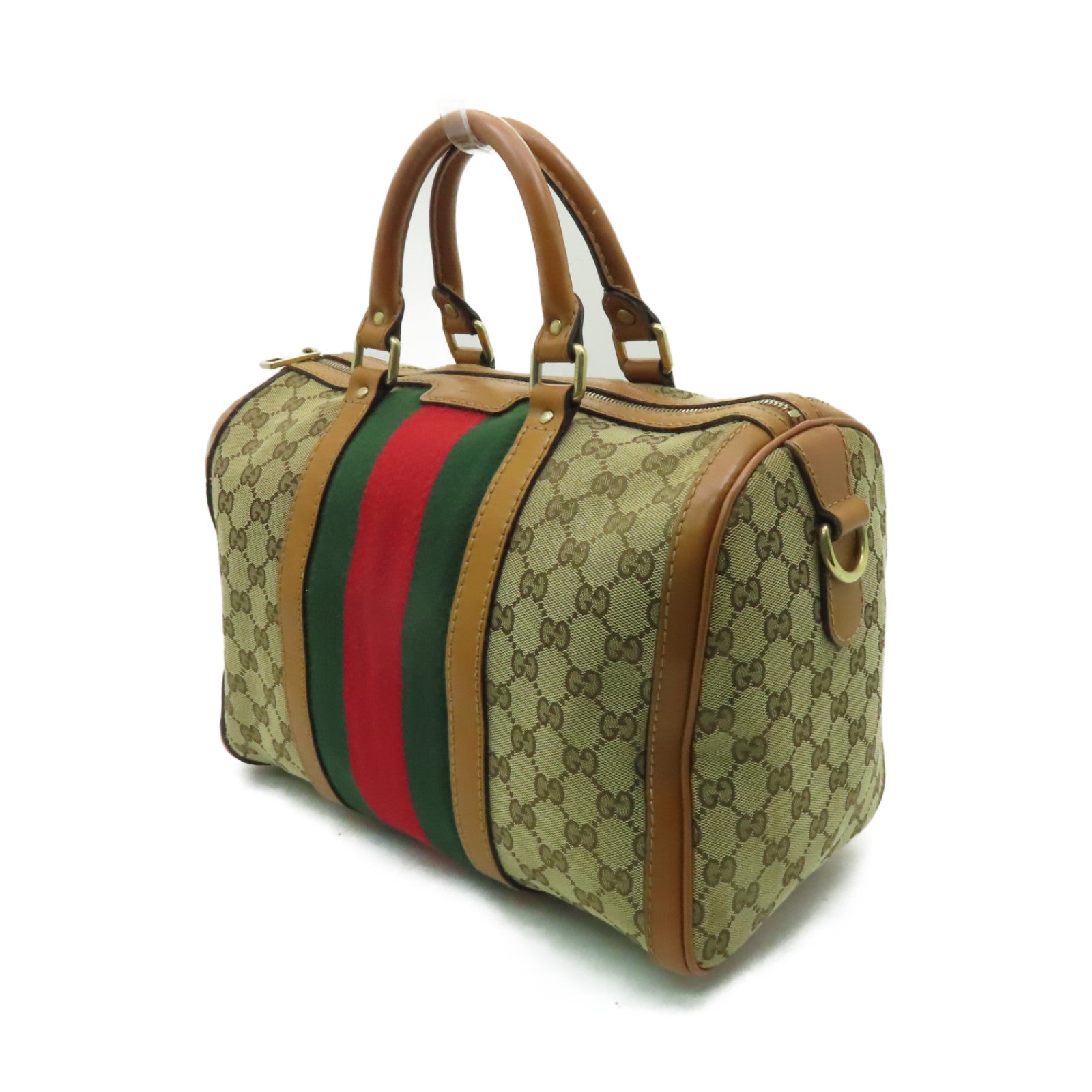 GUCCI 帆布GG Boston Bag金扣手挽袋啡色