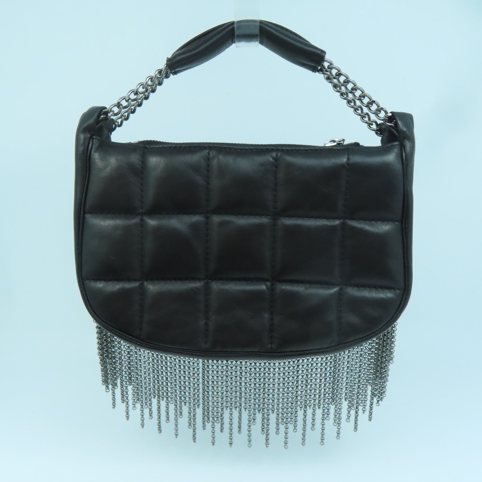 CHANEL sheepskin leather Vintage Bag silver buckle handle bag black