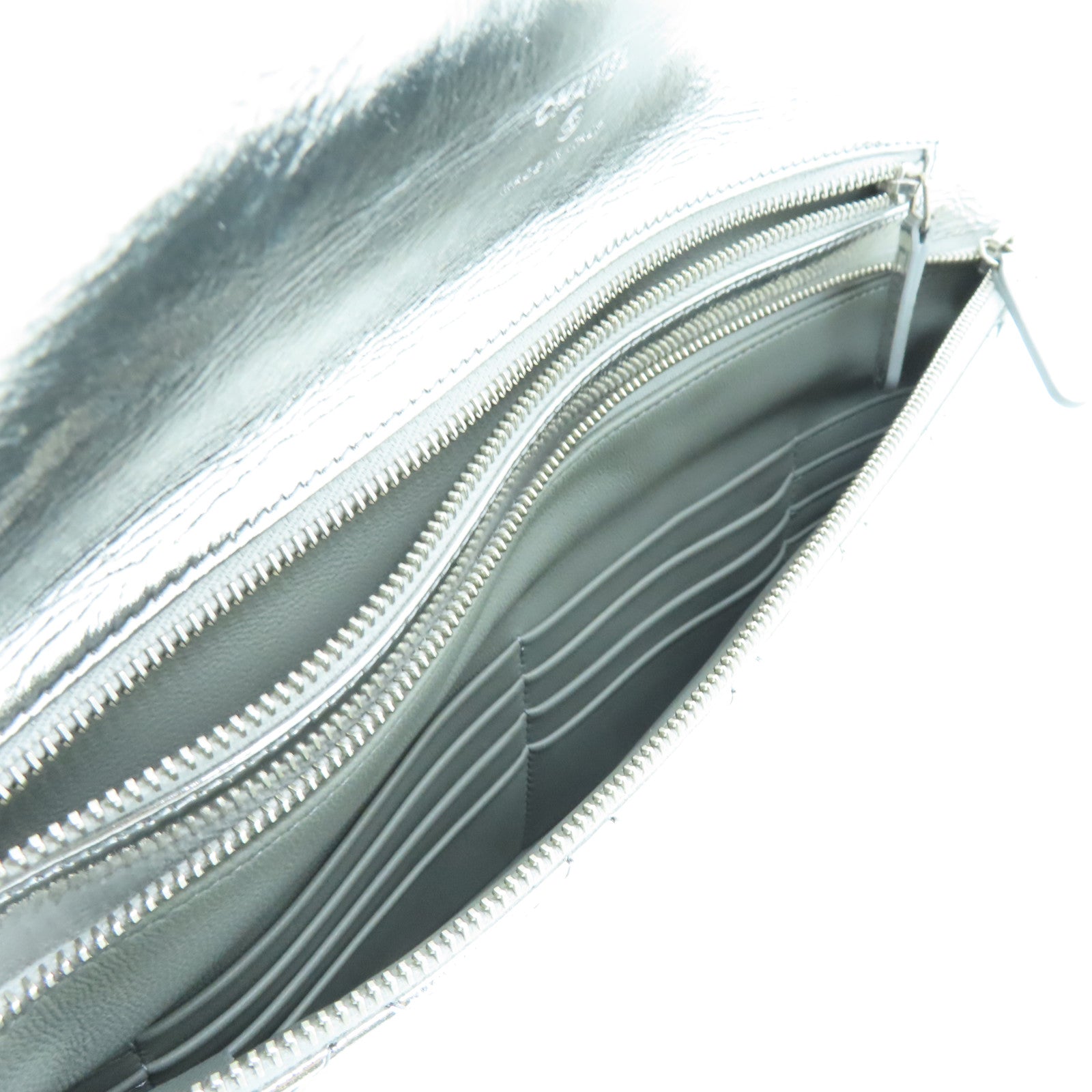CHANEL Cowhide Leather Clutch Silver Buckle Clutch Silver