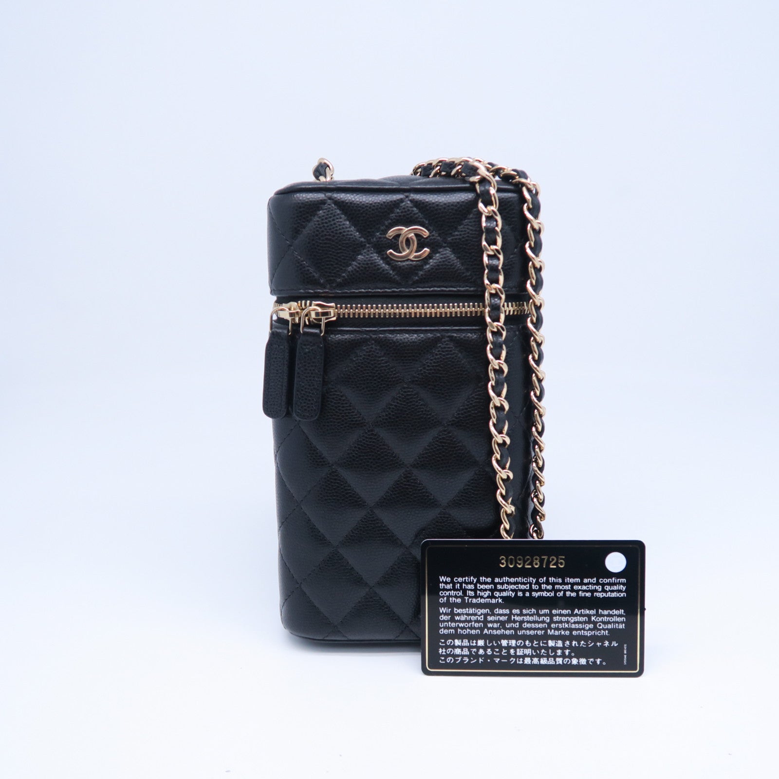 CHANEL 菱格牛皮皮革Chain Shoulder Bag金扣鏈帶肩背袋黑色