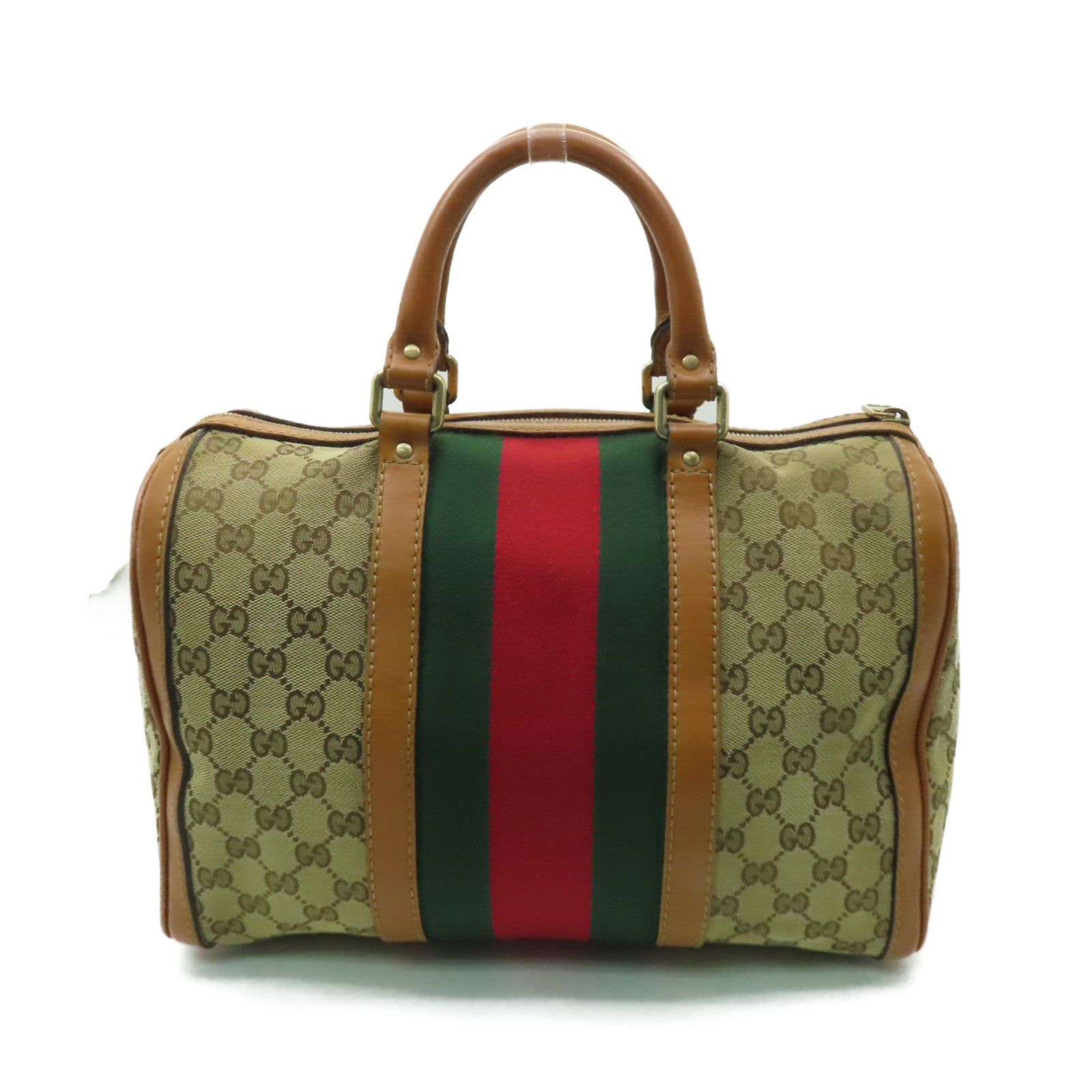 GUCCI 帆布GG Boston Bag金扣手挽袋啡色