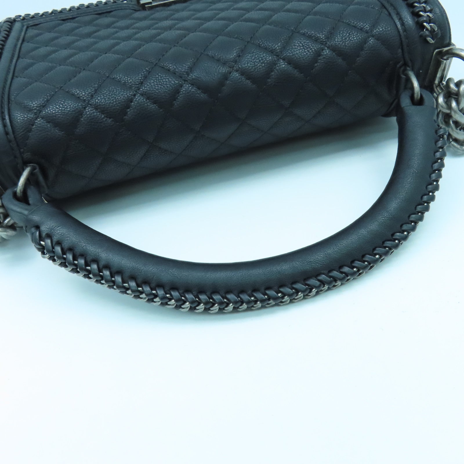 CHANEL 菱格牛皮皮革Shoulder Bag銀扣手挽肩背兩用袋黑色