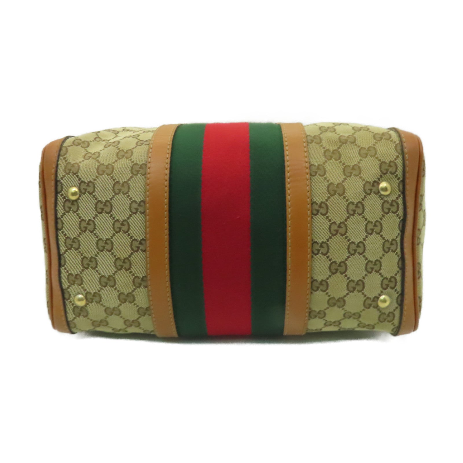 GUCCI 帆布GG Boston Bag金扣手挽袋啡色