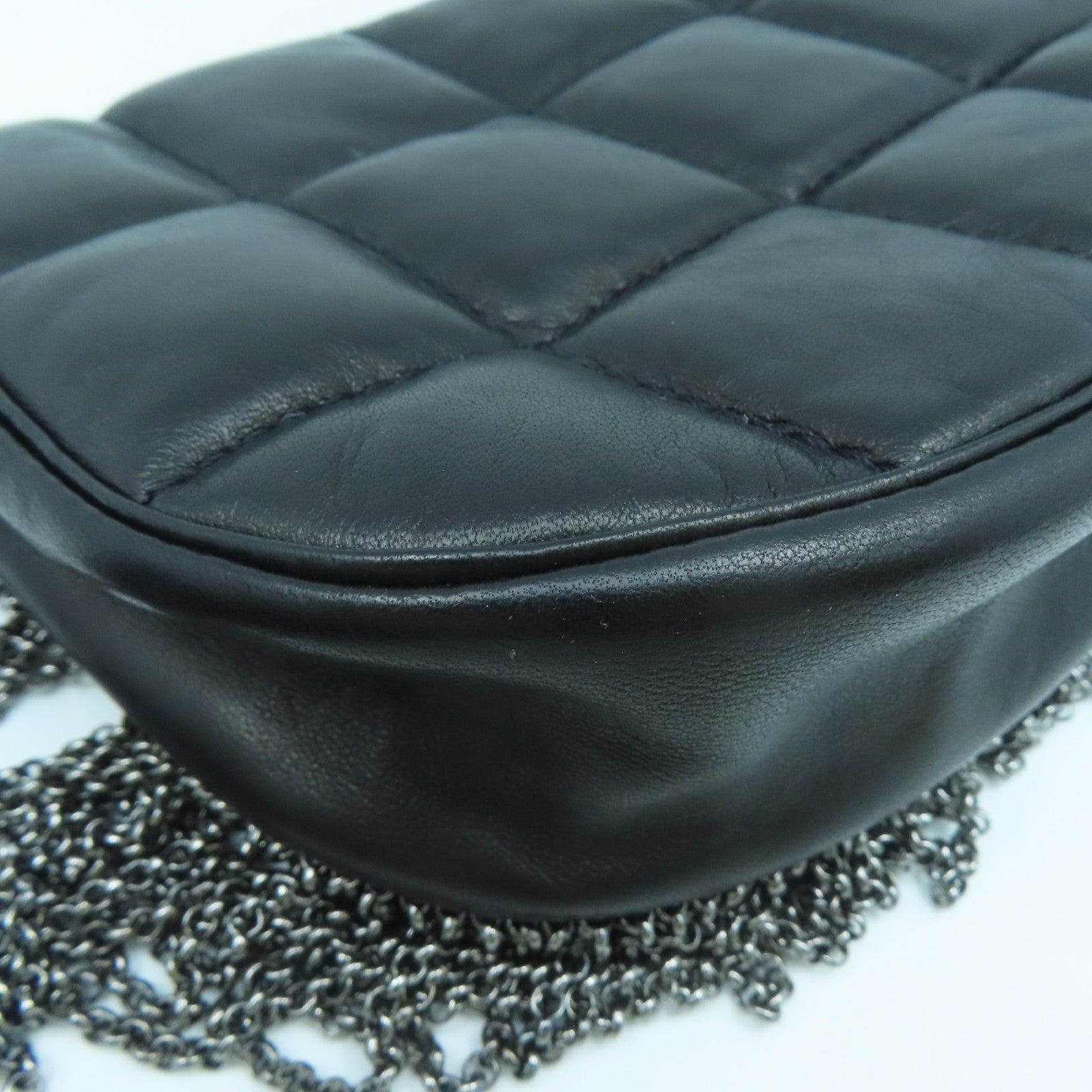 CHANEL sheepskin leather Vintage Bag silver buckle handle bag black