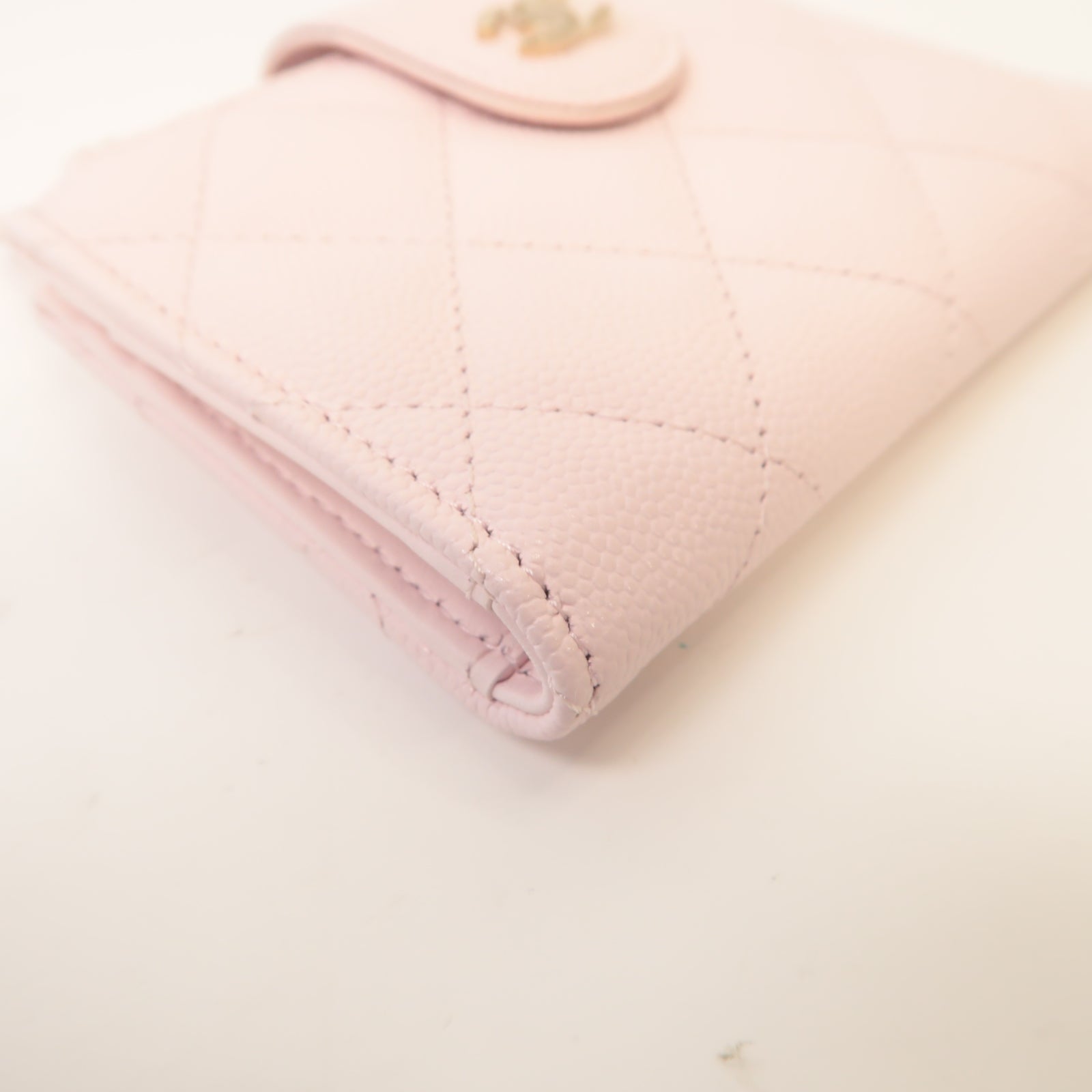 CHANEL 菱格Caviar皮革Zipper Wallet金扣錢包淺粉紅色