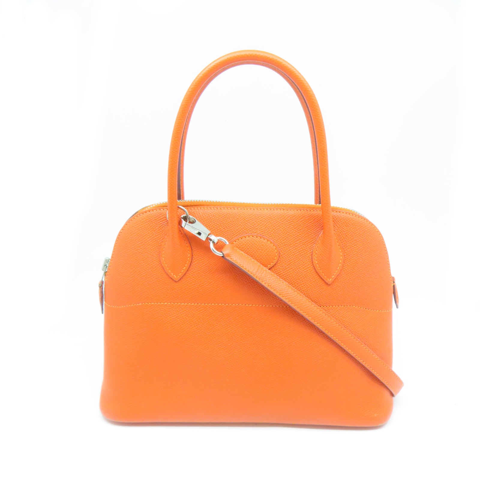 HERMES Veau Epsom皮革Bolide 27銀扣手挽肩背兩用袋火橘色