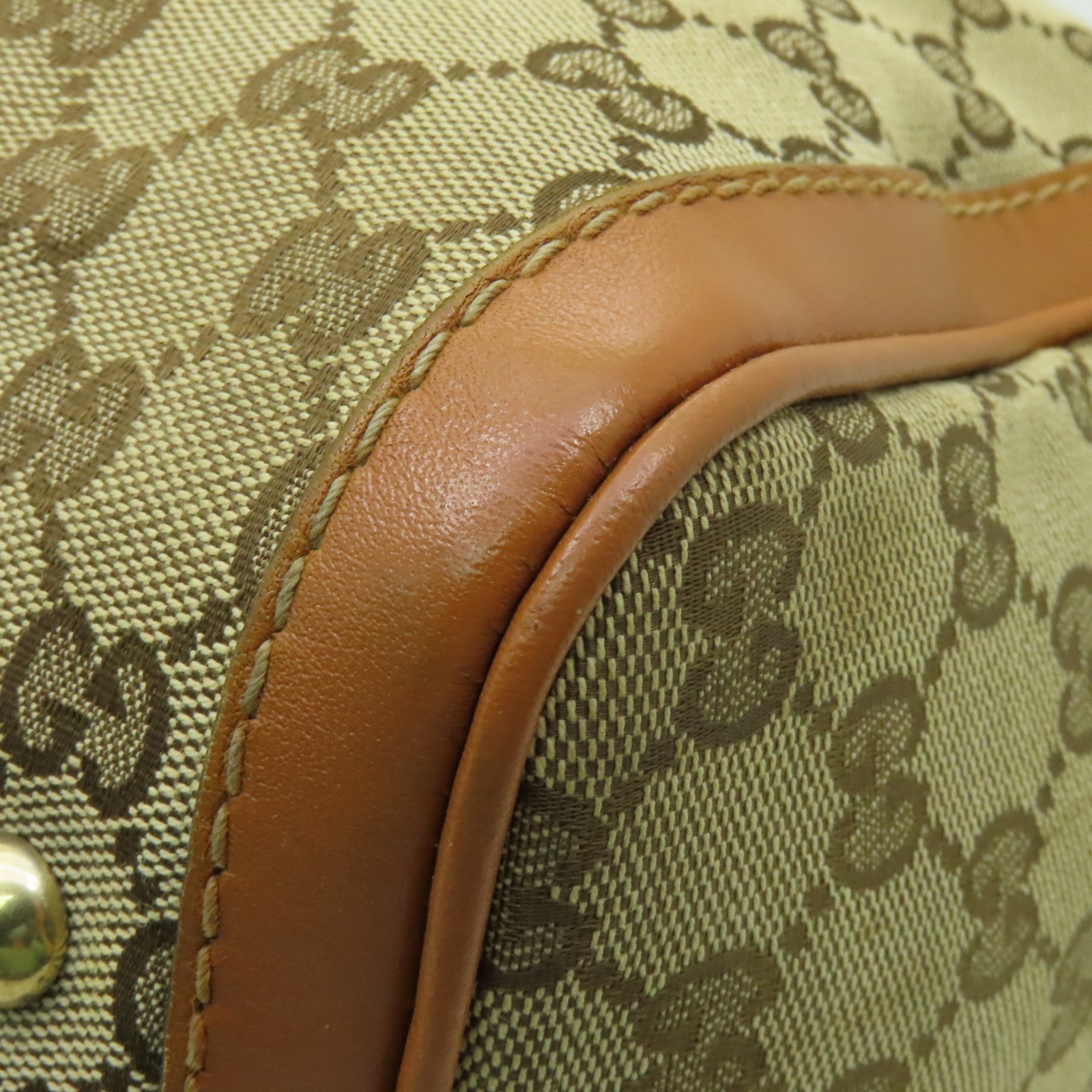 GUCCI 帆布GG Boston Bag金扣手挽袋啡色