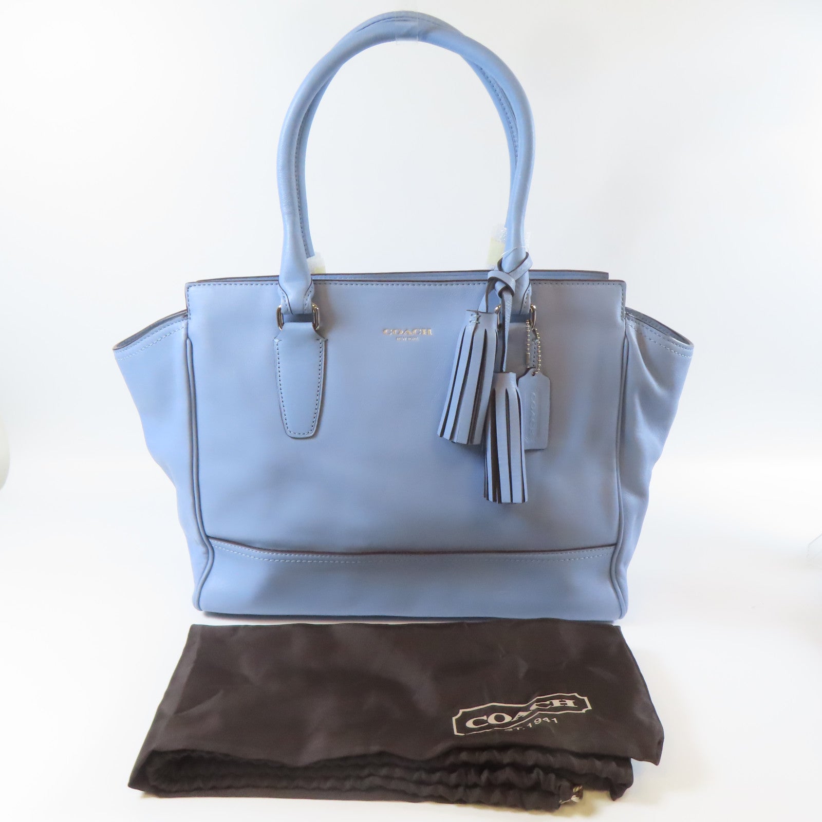 COACH 牛皮皮革Hand Bag銀扣手挽袋淺藍色
