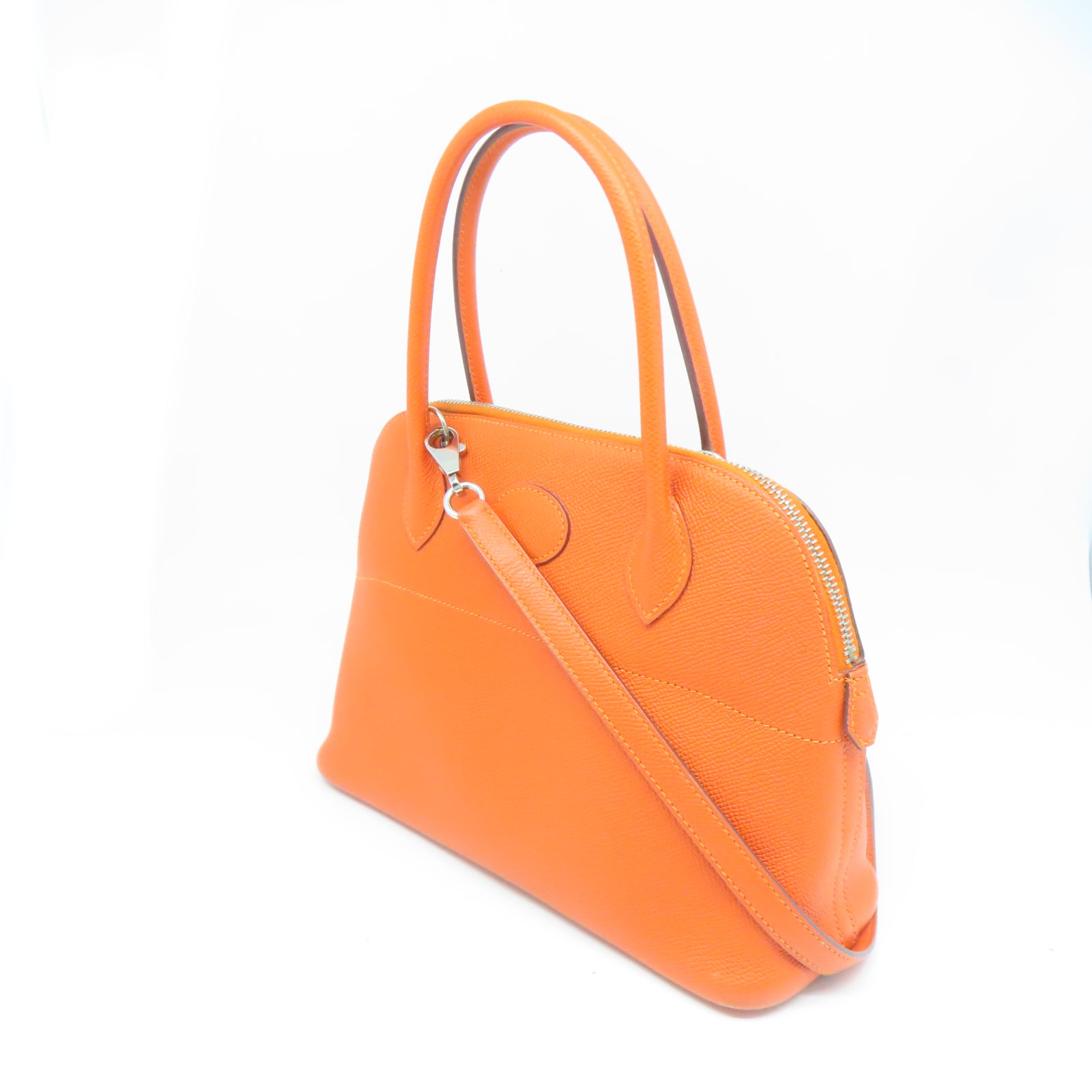 HERMES Veau Epsom皮革Bolide 27銀扣手挽肩背兩用袋火橘色