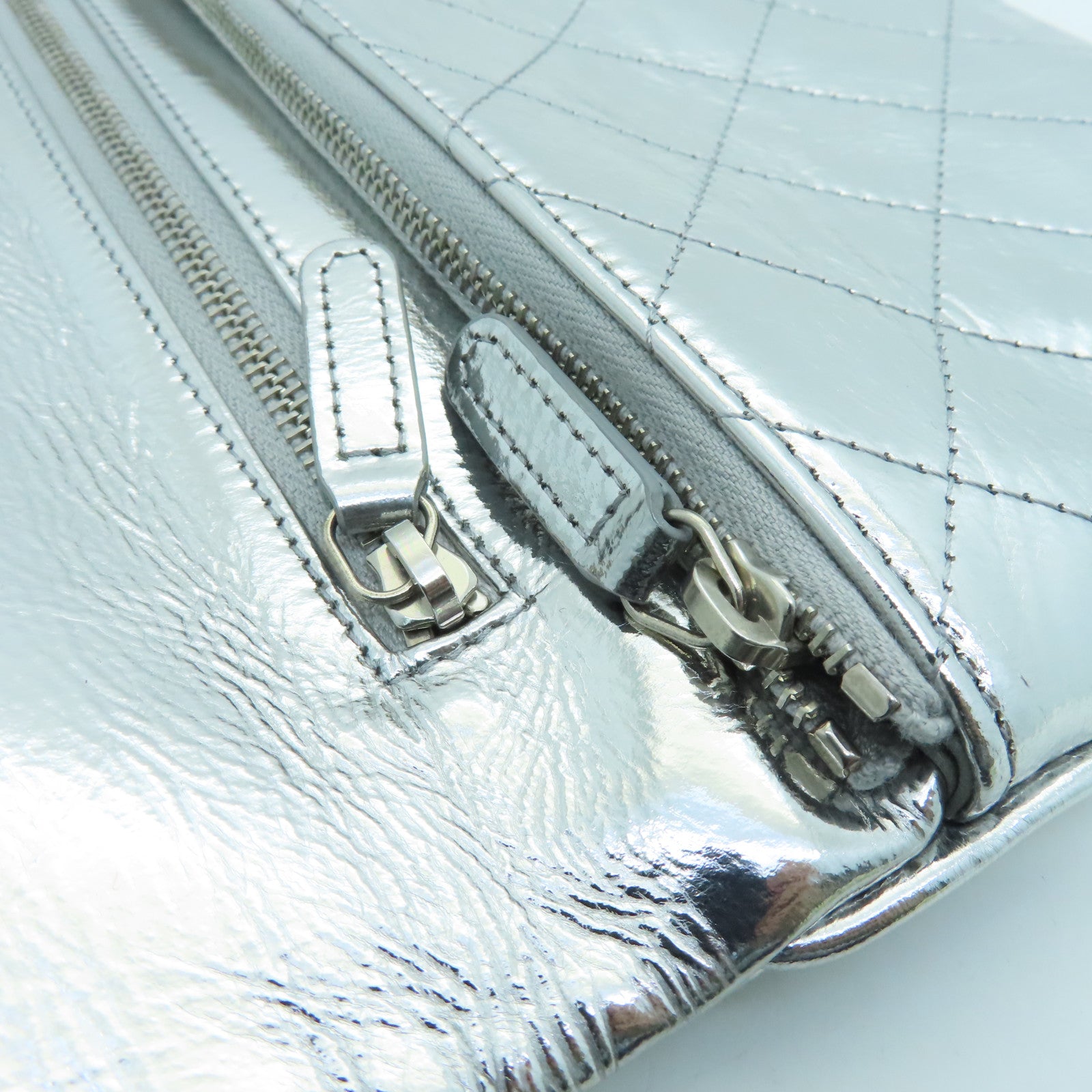 CHANEL Cowhide Leather Clutch Silver Buckle Clutch Silver