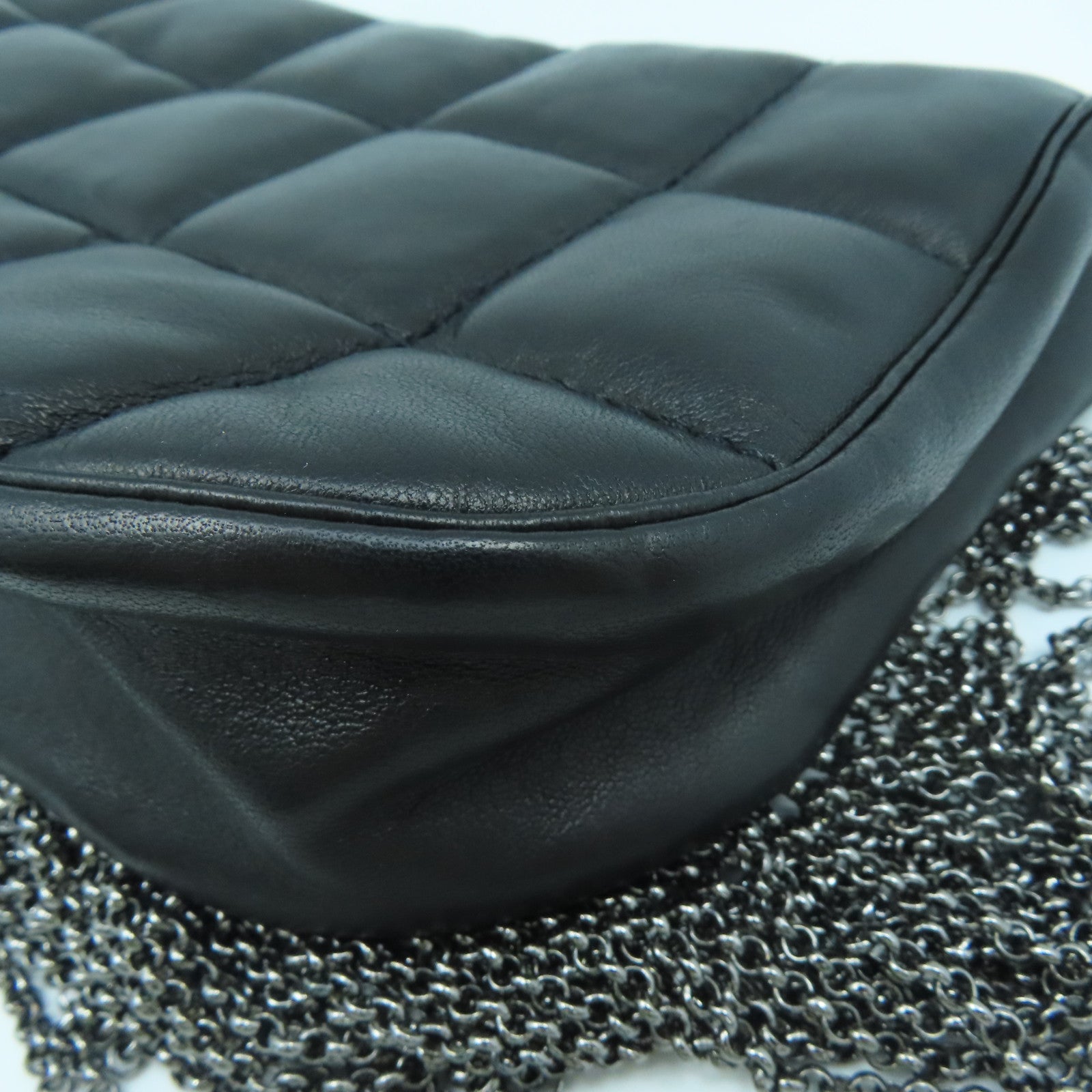 CHANEL sheepskin leather Vintage Bag silver buckle handle bag black
