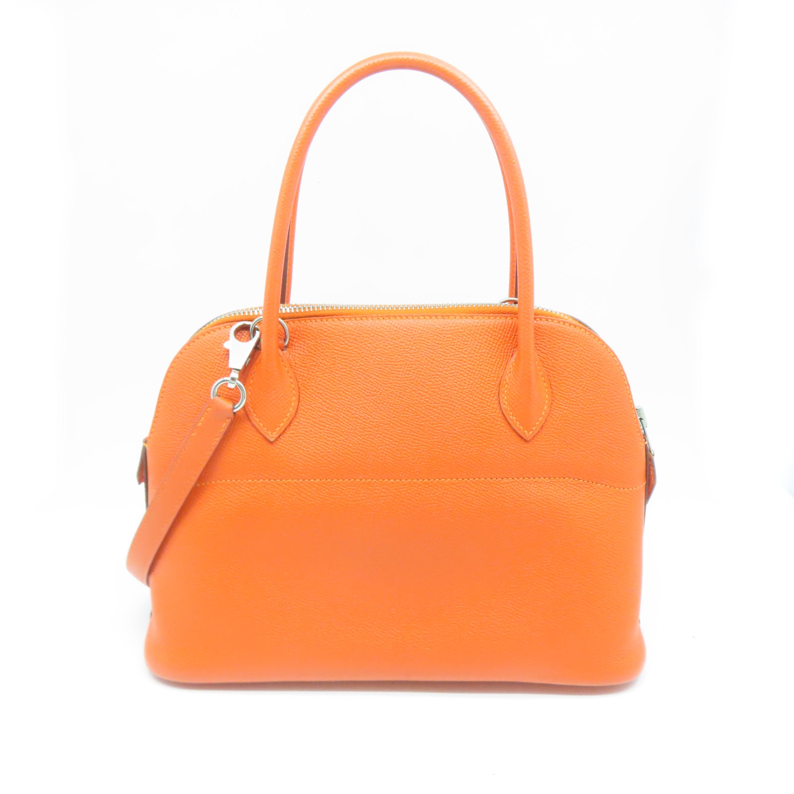HERMES Veau Epsom皮革Bolide 27銀扣手挽肩背兩用袋火橘色