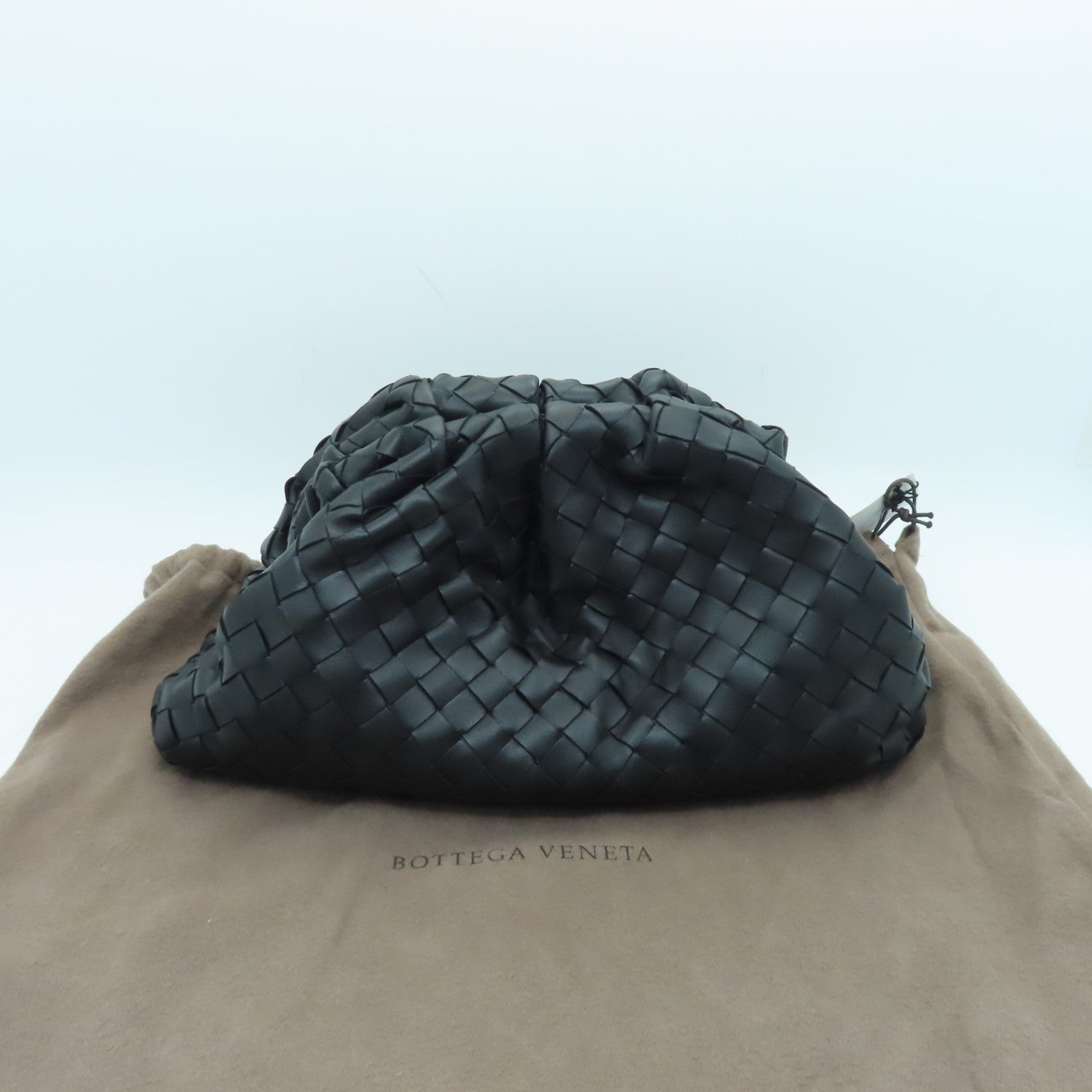 BOTTEGA VENETA Lambskin Leather Clutch Silver Buckle Clutch Black