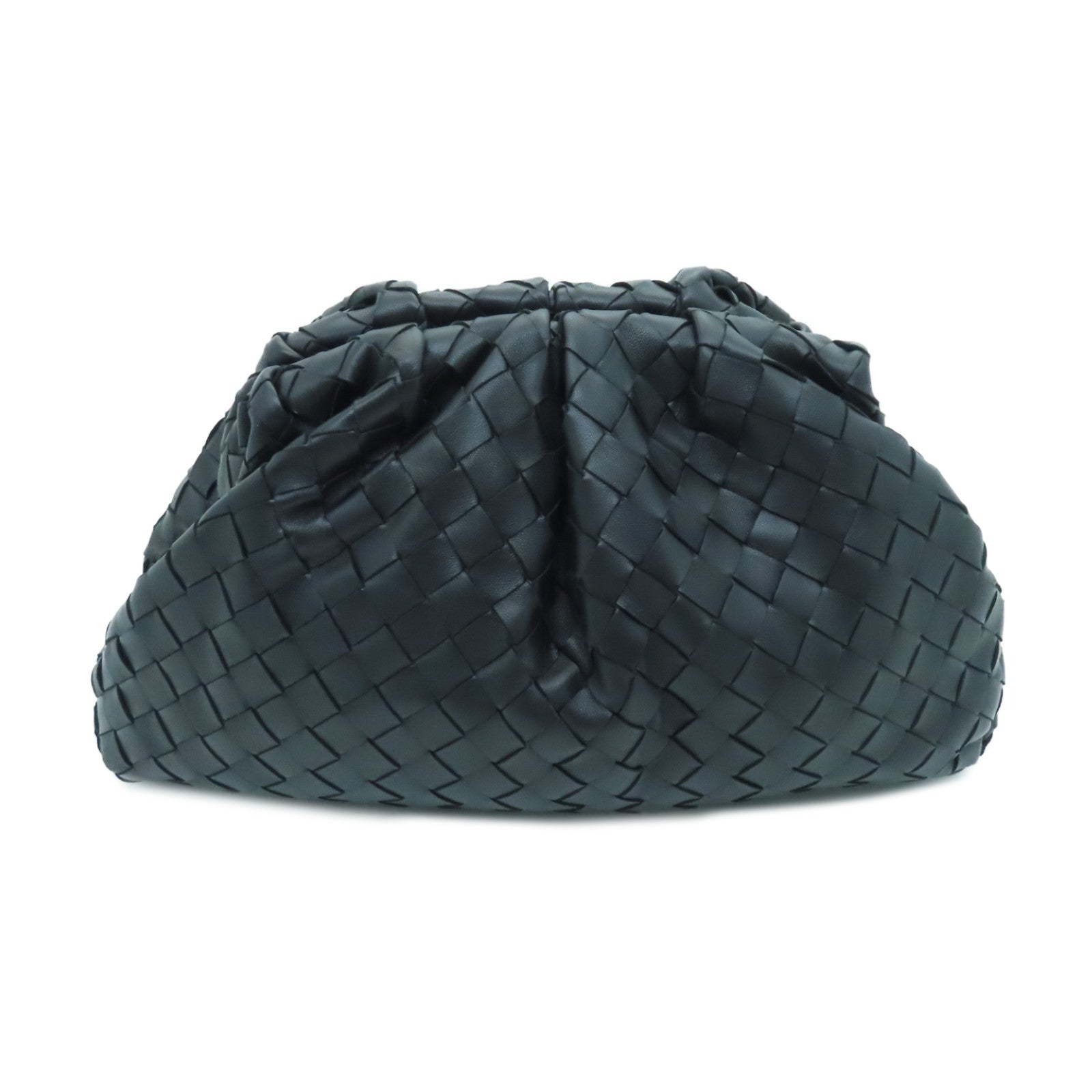 BOTTEGA VENETA Lambskin Leather Clutch Silver Buckle Clutch Black