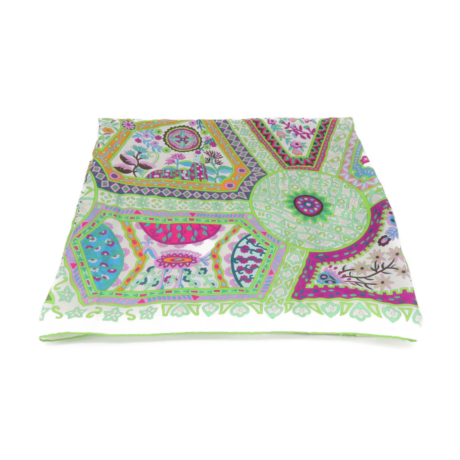 HERMES Silk Scarf Green/Purple/Color