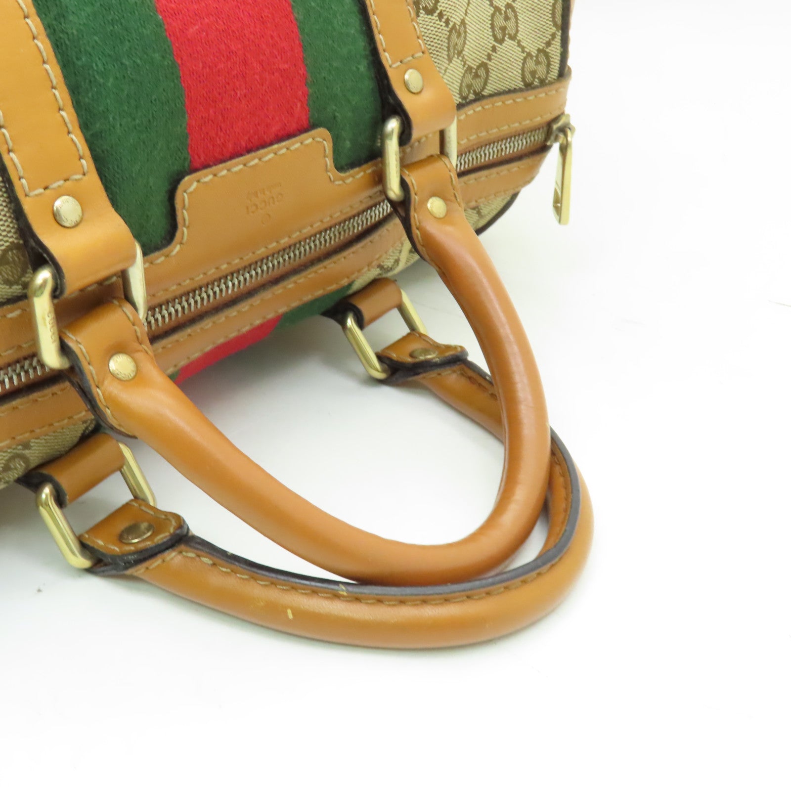 GUCCI 帆布GG Boston Bag金扣手挽袋啡色