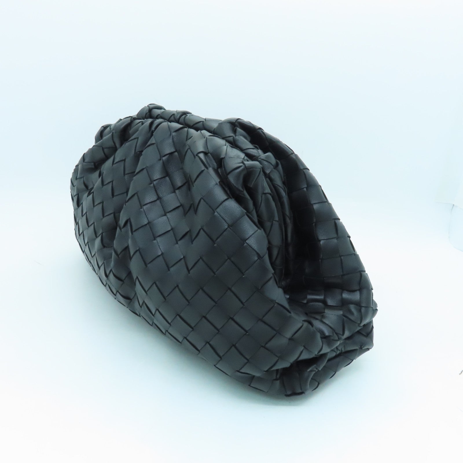 BOTTEGA VENETA Lambskin Leather Clutch Silver Buckle Clutch Black