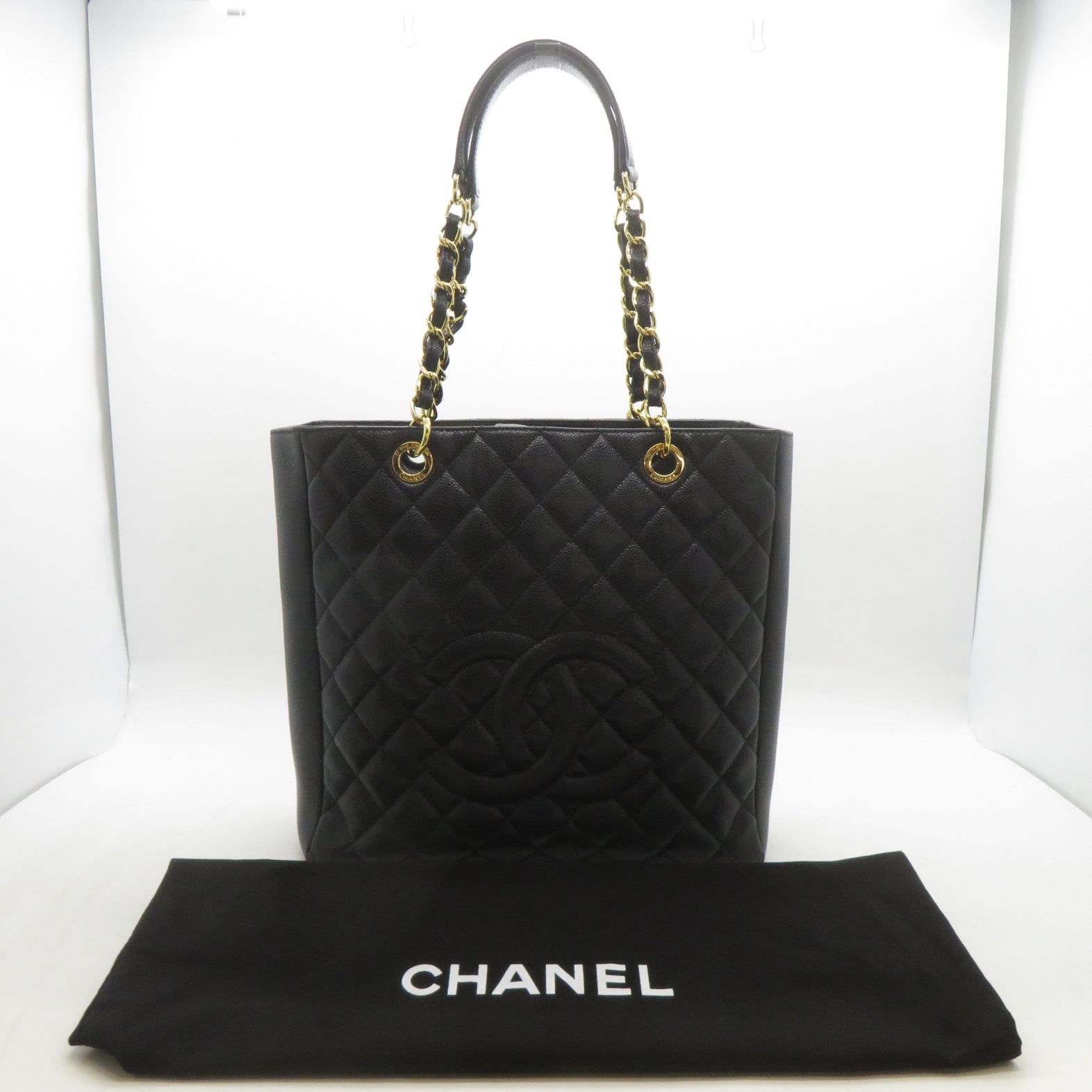 CHANEL 菱格牛皮皮革Chain Shoulder金扣鏈帶肩背袋黑色
