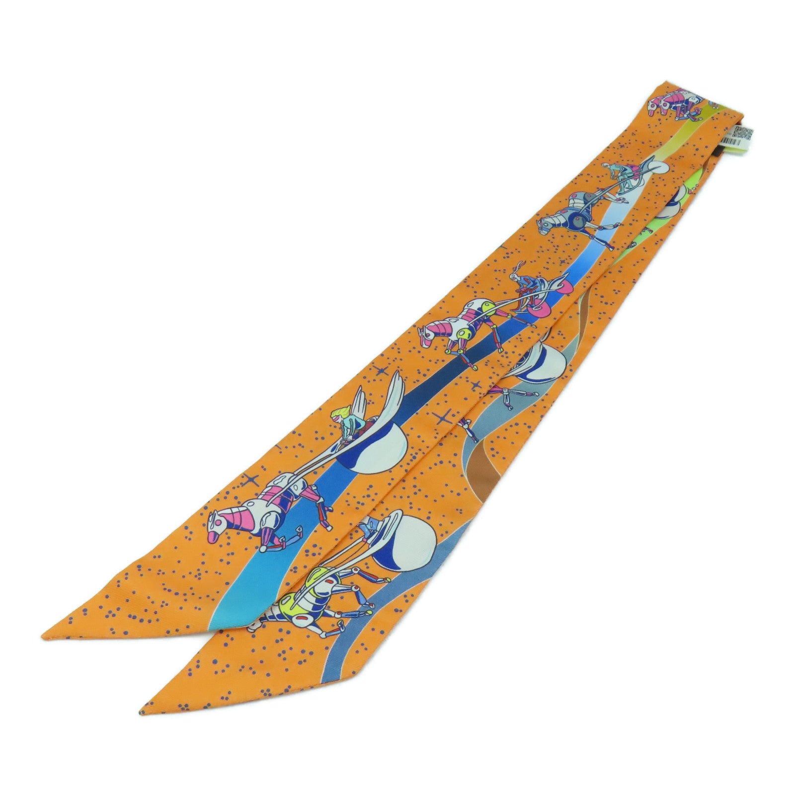 HERMES 絲質Twilly Scarf絲巾橙色/藍色