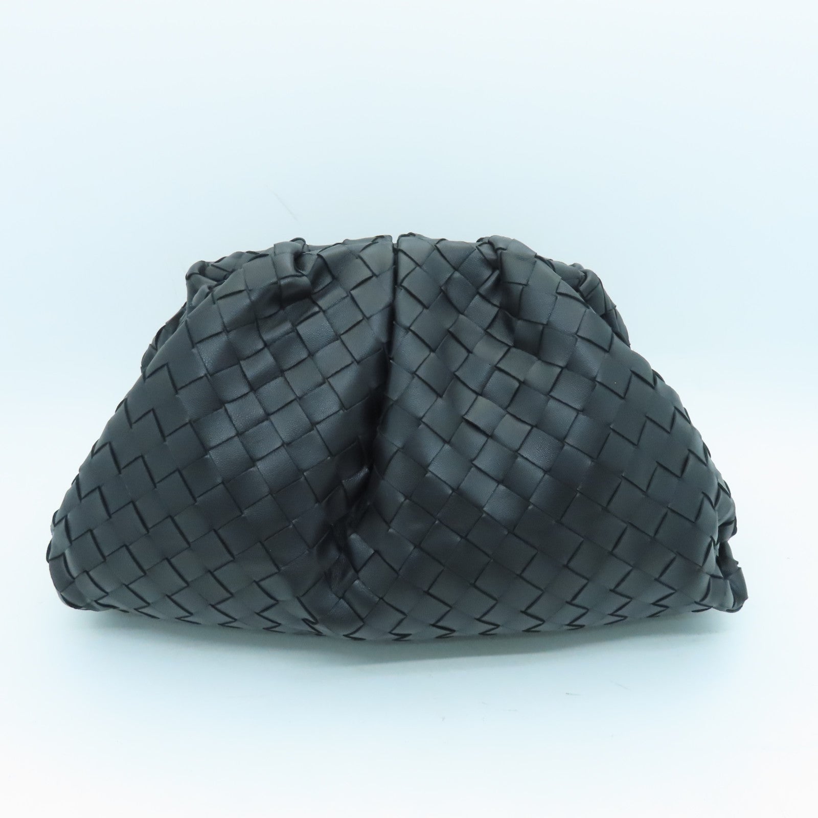 BOTTEGA VENETA Lambskin Leather Clutch Silver Buckle Clutch Black