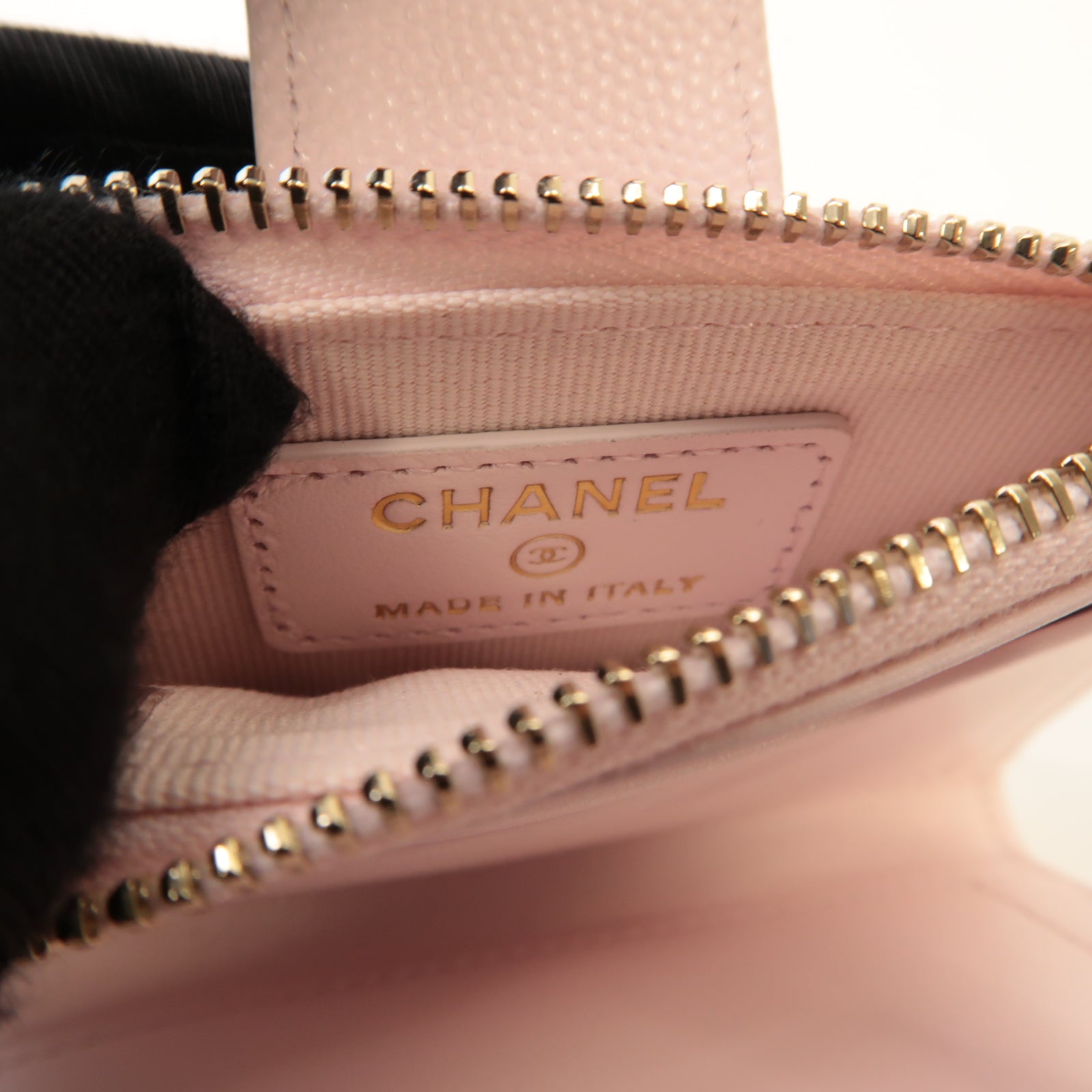 CHANEL 菱格Caviar皮革Zipper Wallet金扣錢包淺粉紅色