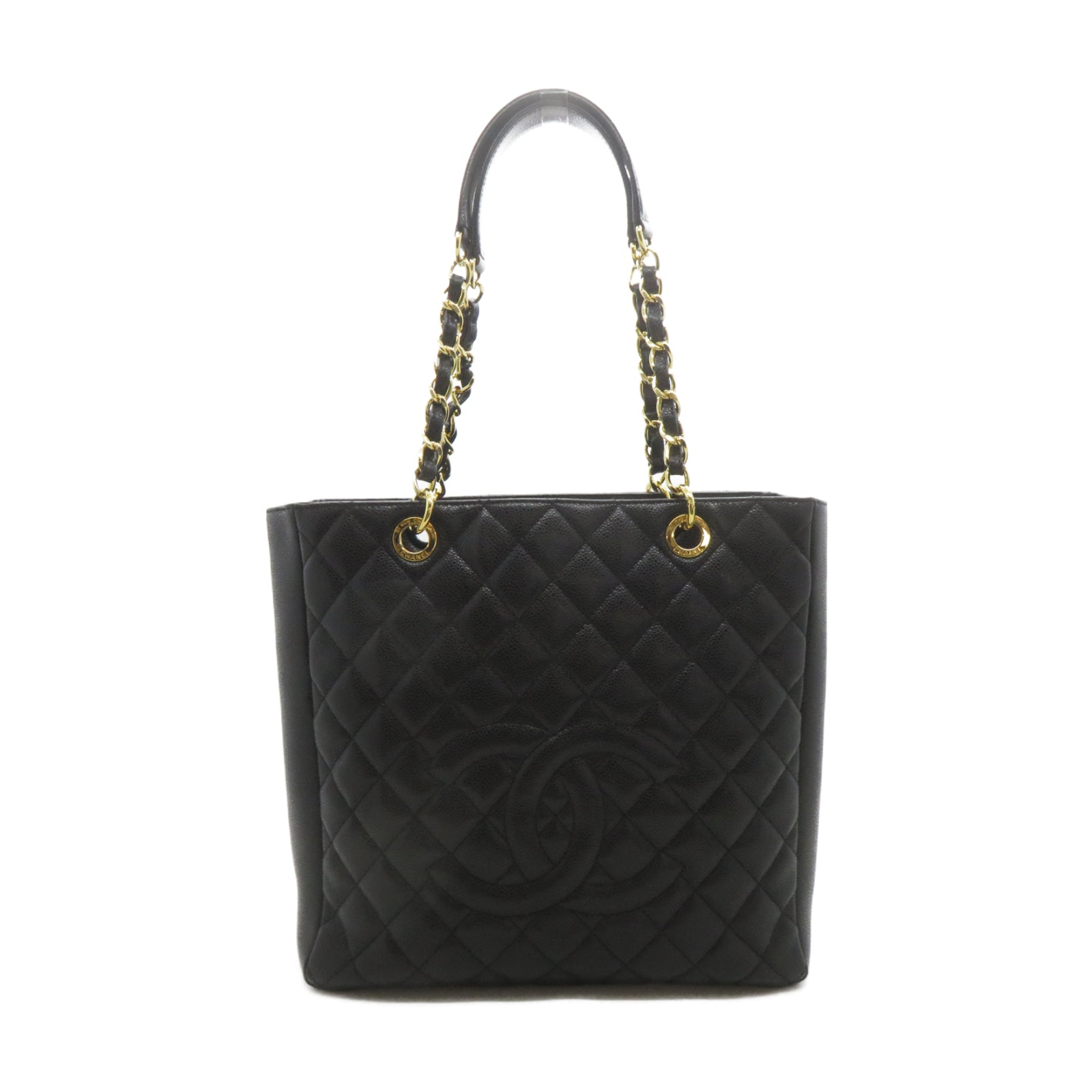 CHANEL 菱格牛皮皮革Chain Shoulder金扣鏈帶肩背袋黑色