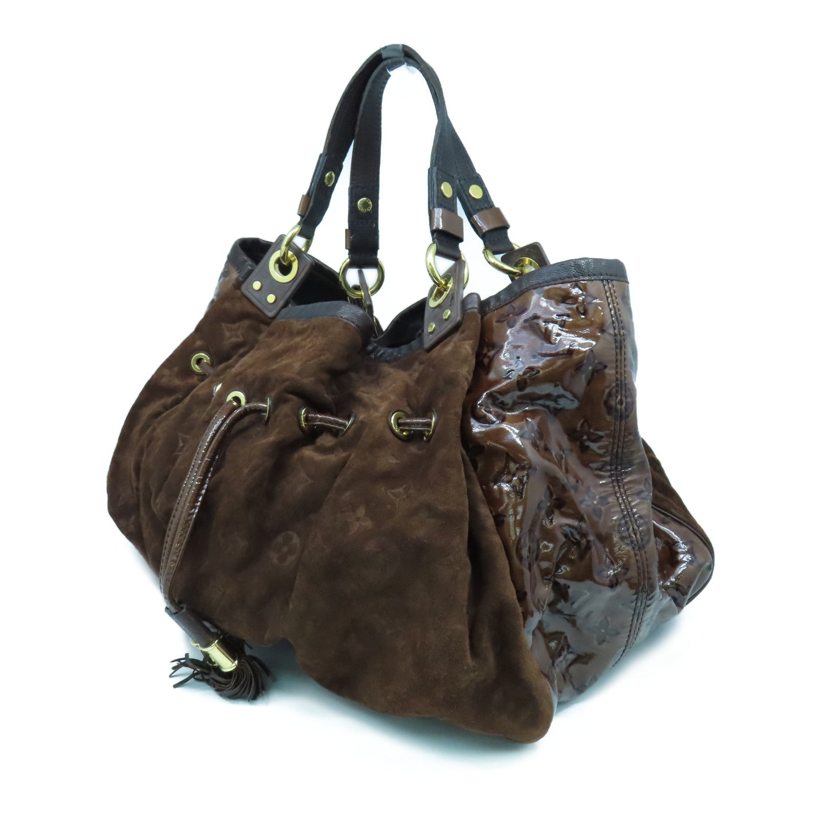 LOUIS VUITTON 麂皮皮革/漆皮皮革Irene Shoulder Bag金扣肩背袋啡色