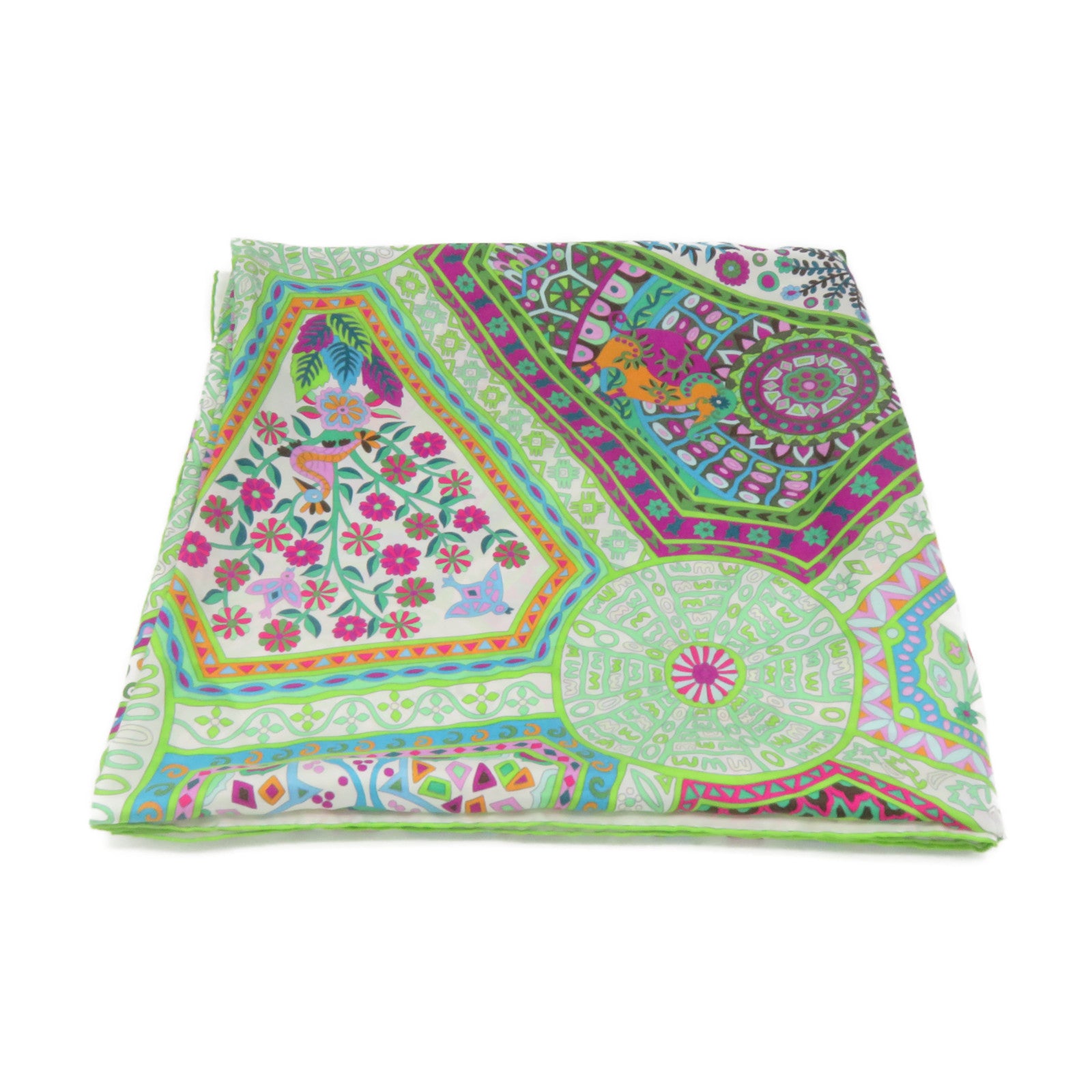 HERMES Silk Scarf Green/Purple/Color