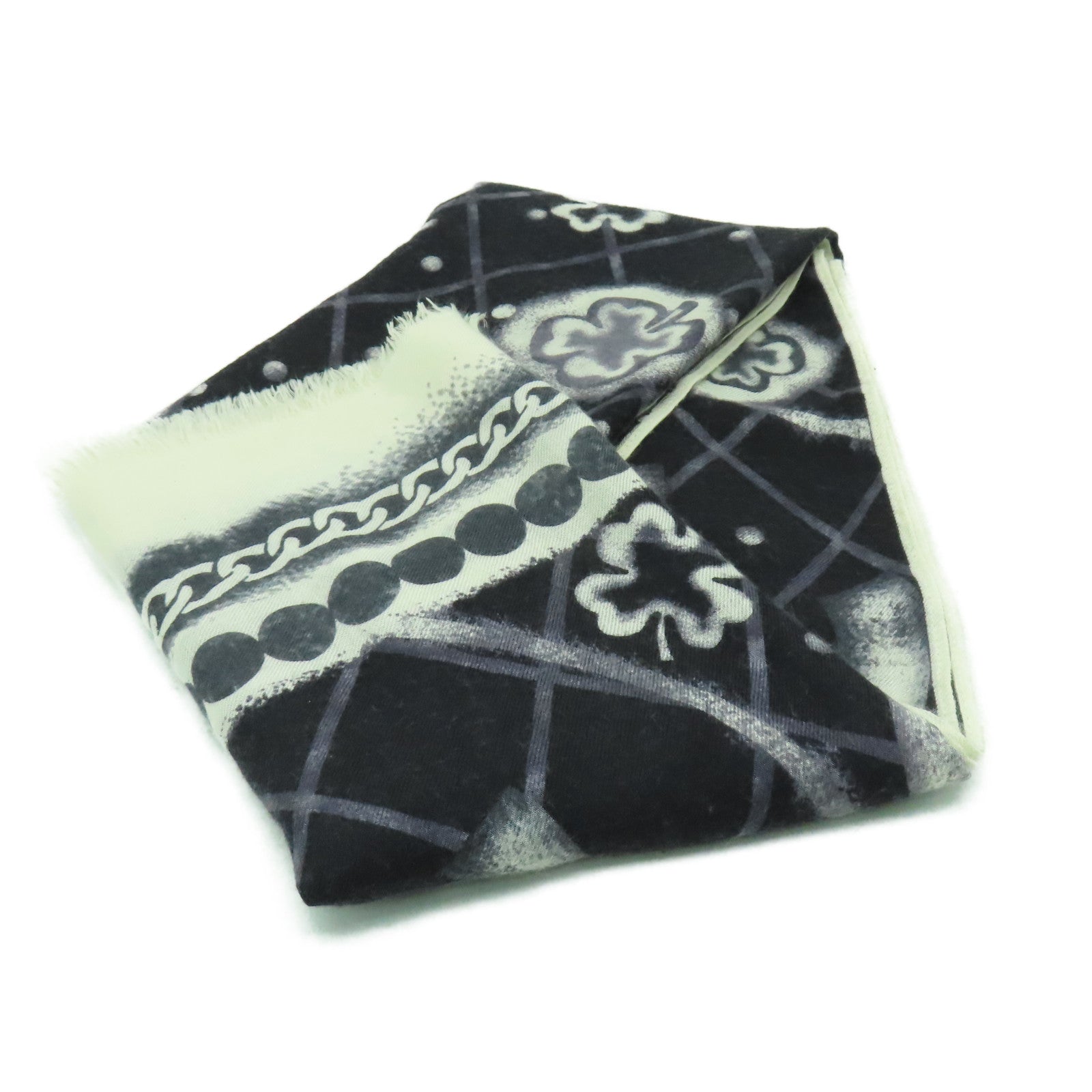 CHANEL 羊絨/絲質Scar圍巾黑色/白色