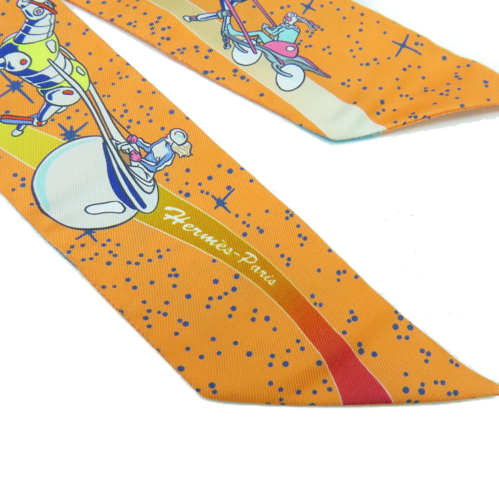 HERMES 絲質Twilly Scarf絲巾橙色/藍色