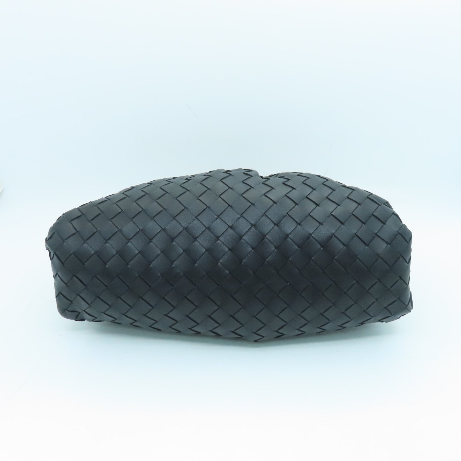 BOTTEGA VENETA Lambskin Leather Clutch Silver Buckle Clutch Black