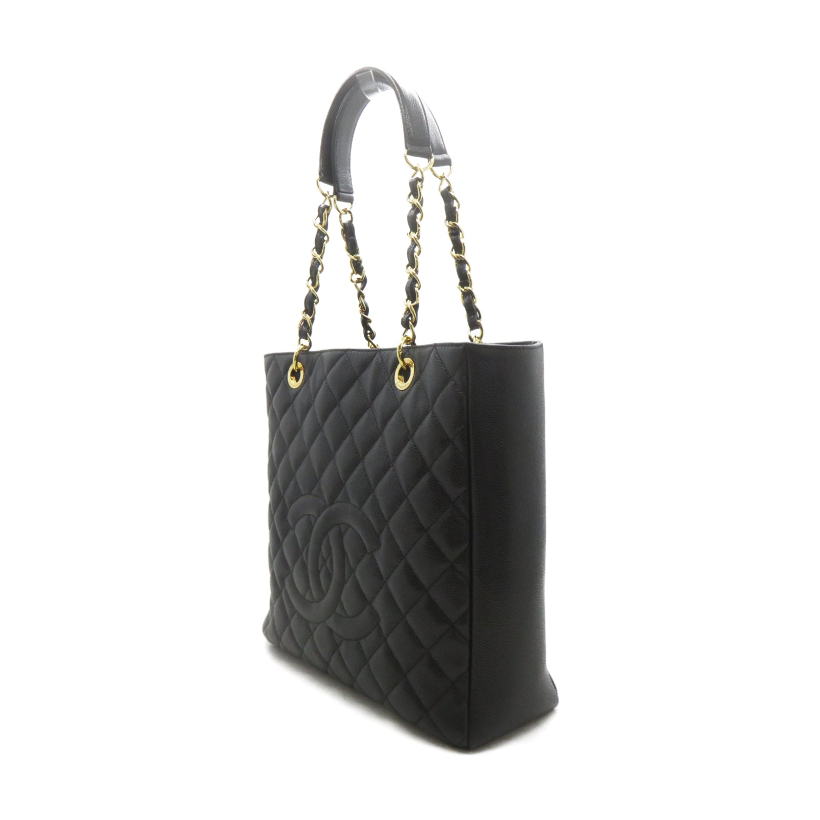 CHANEL 菱格牛皮皮革Chain Shoulder金扣鏈帶肩背袋黑色