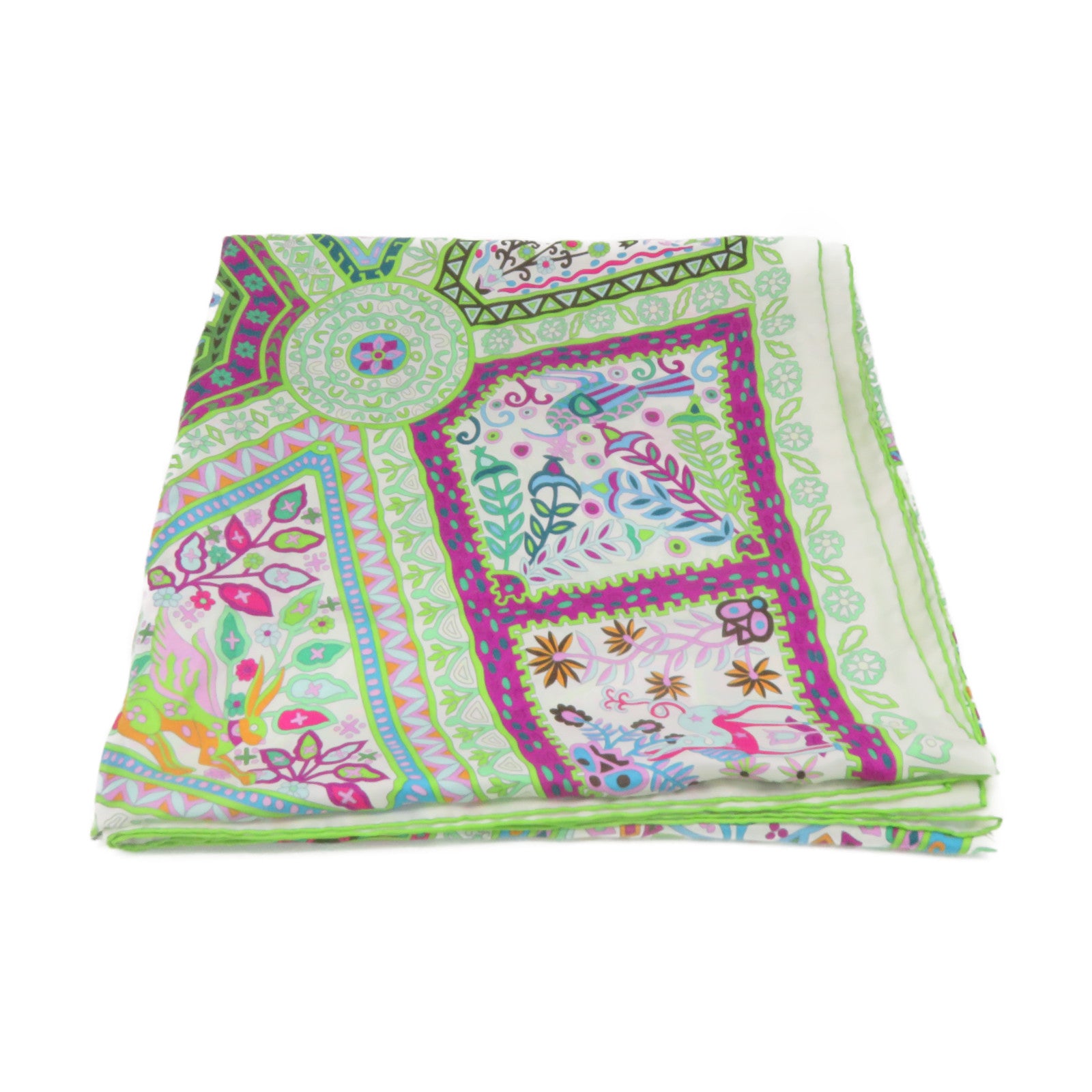 HERMES Silk Scarf Green/Purple/Color