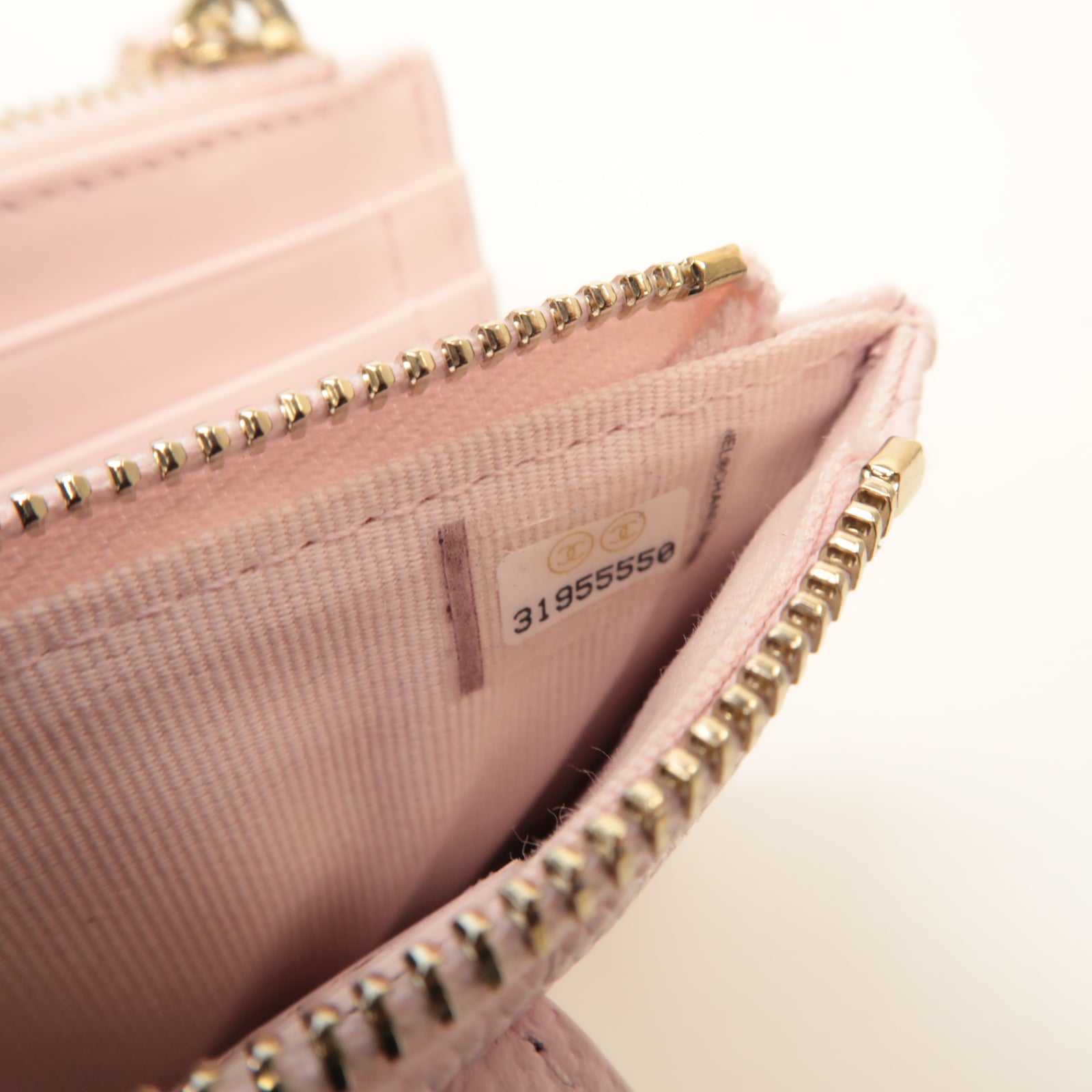 CHANEL 菱格Caviar皮革Zipper Wallet金扣錢包淺粉紅色