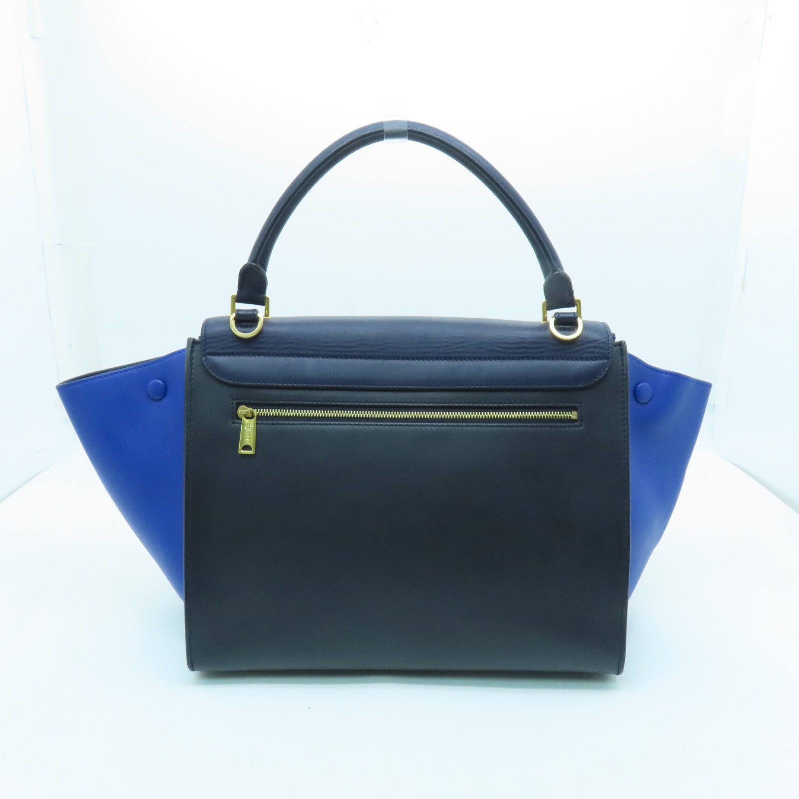 CELINE cowhide leather Trapeze gold buckle handle shoulder bag blue