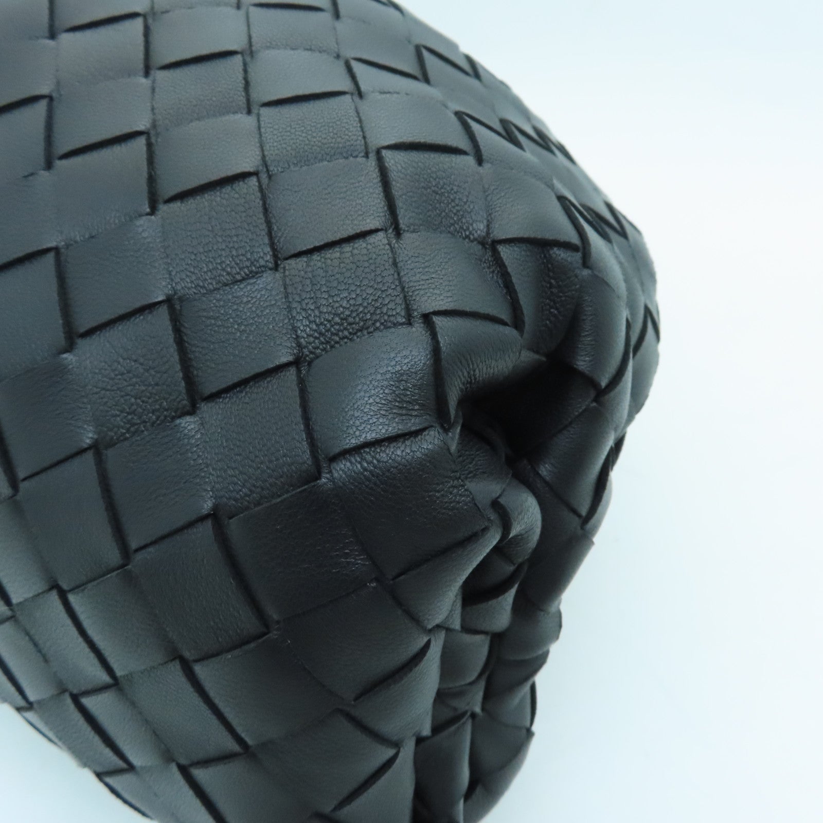 BOTTEGA VENETA Lambskin Leather Clutch Silver Buckle Clutch Black