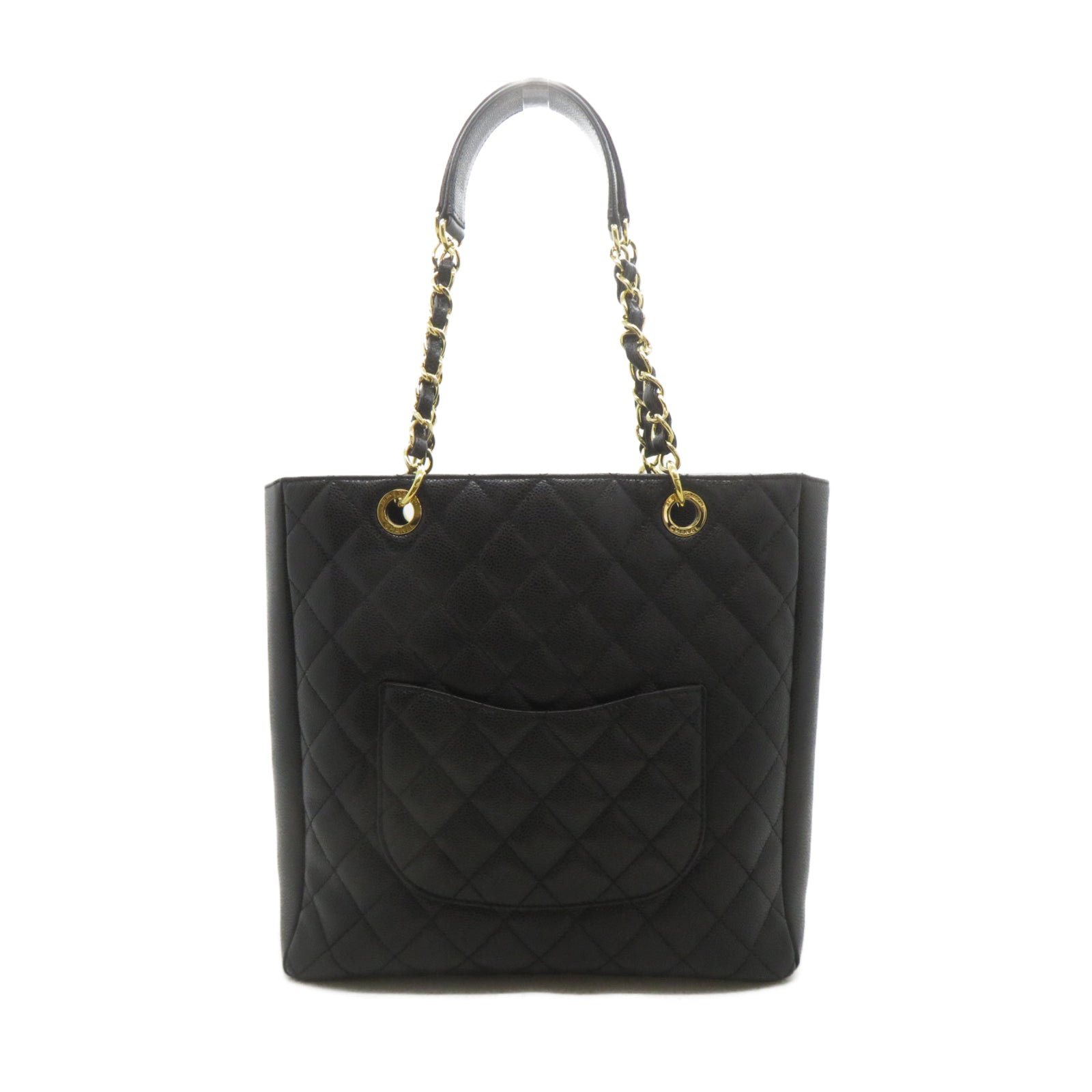 CHANEL 菱格牛皮皮革Chain Shoulder金扣鏈帶肩背袋黑色