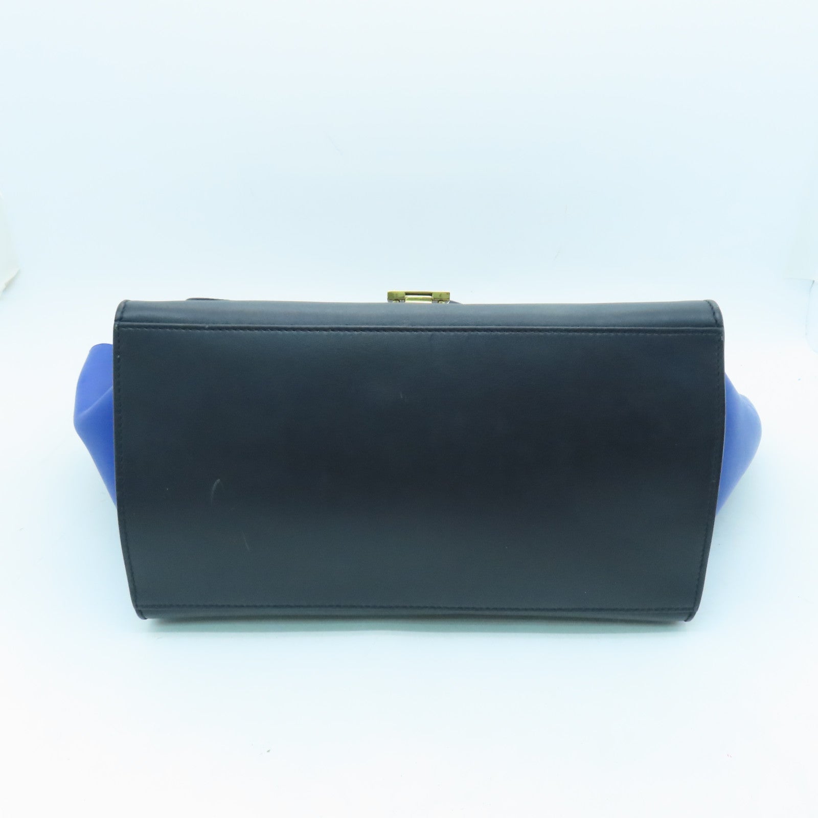 CELINE cowhide leather Trapeze gold buckle handle shoulder bag blue