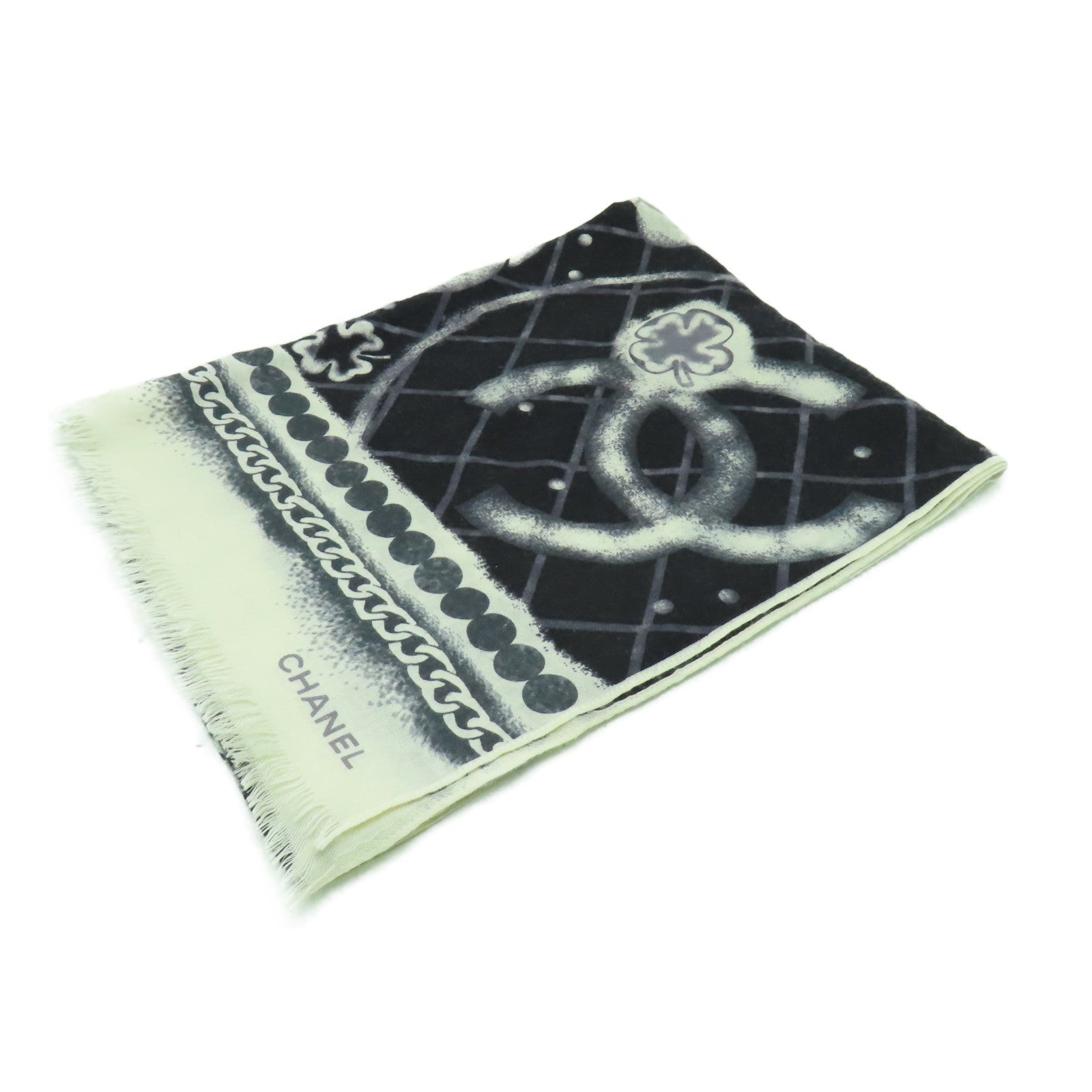 CHANEL 羊絨/絲質Scar圍巾黑色/白色