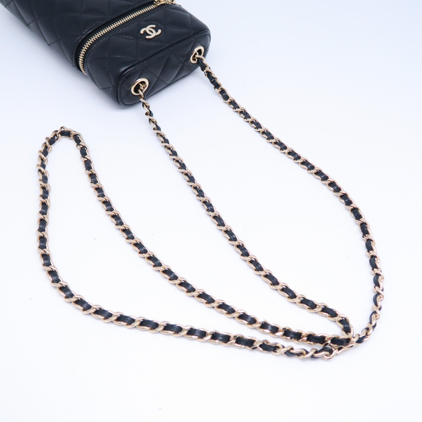 CHANEL 菱格牛皮皮革Chain Shoulder Bag金扣鏈帶肩背袋黑色