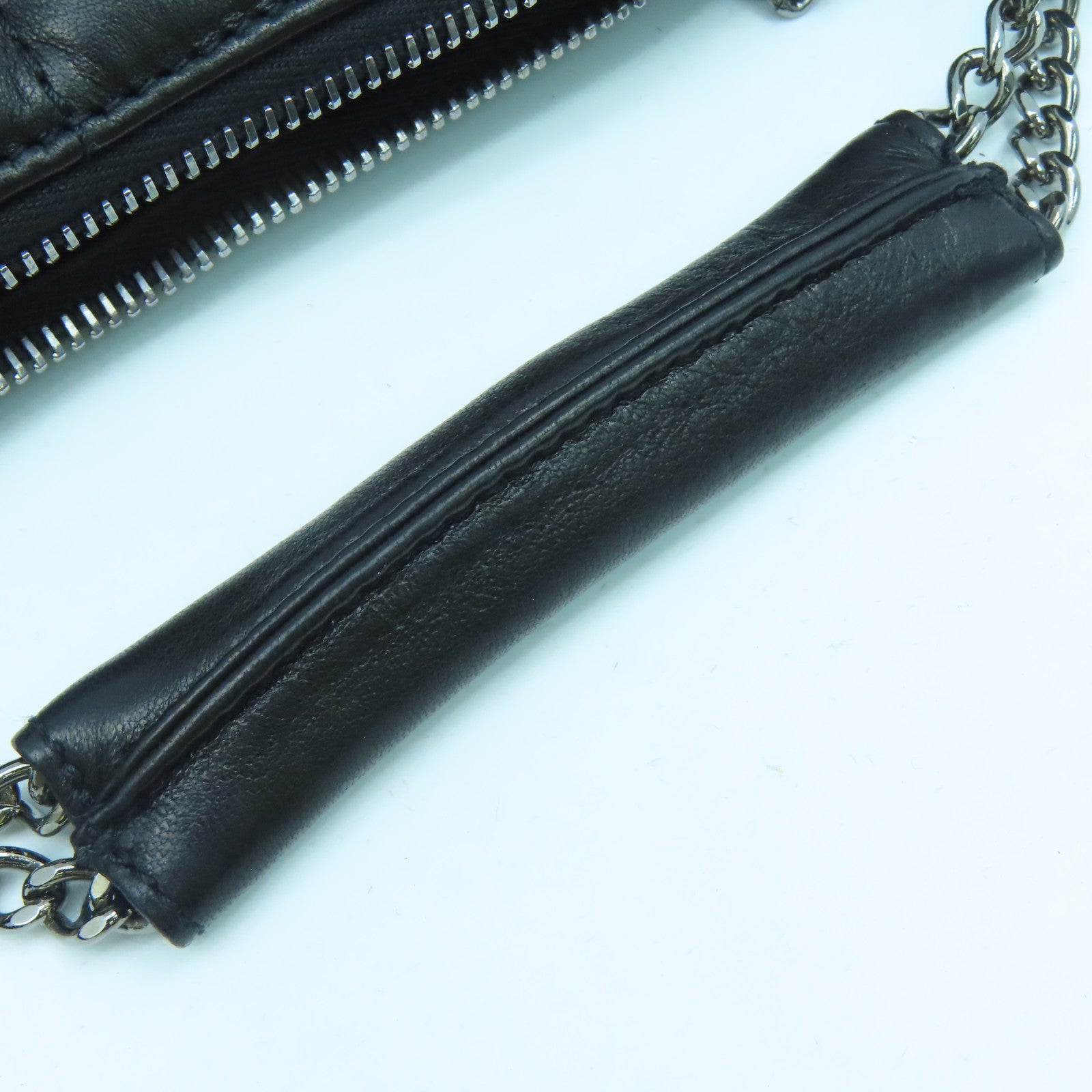 CHANEL sheepskin leather Vintage Bag silver buckle handle bag black
