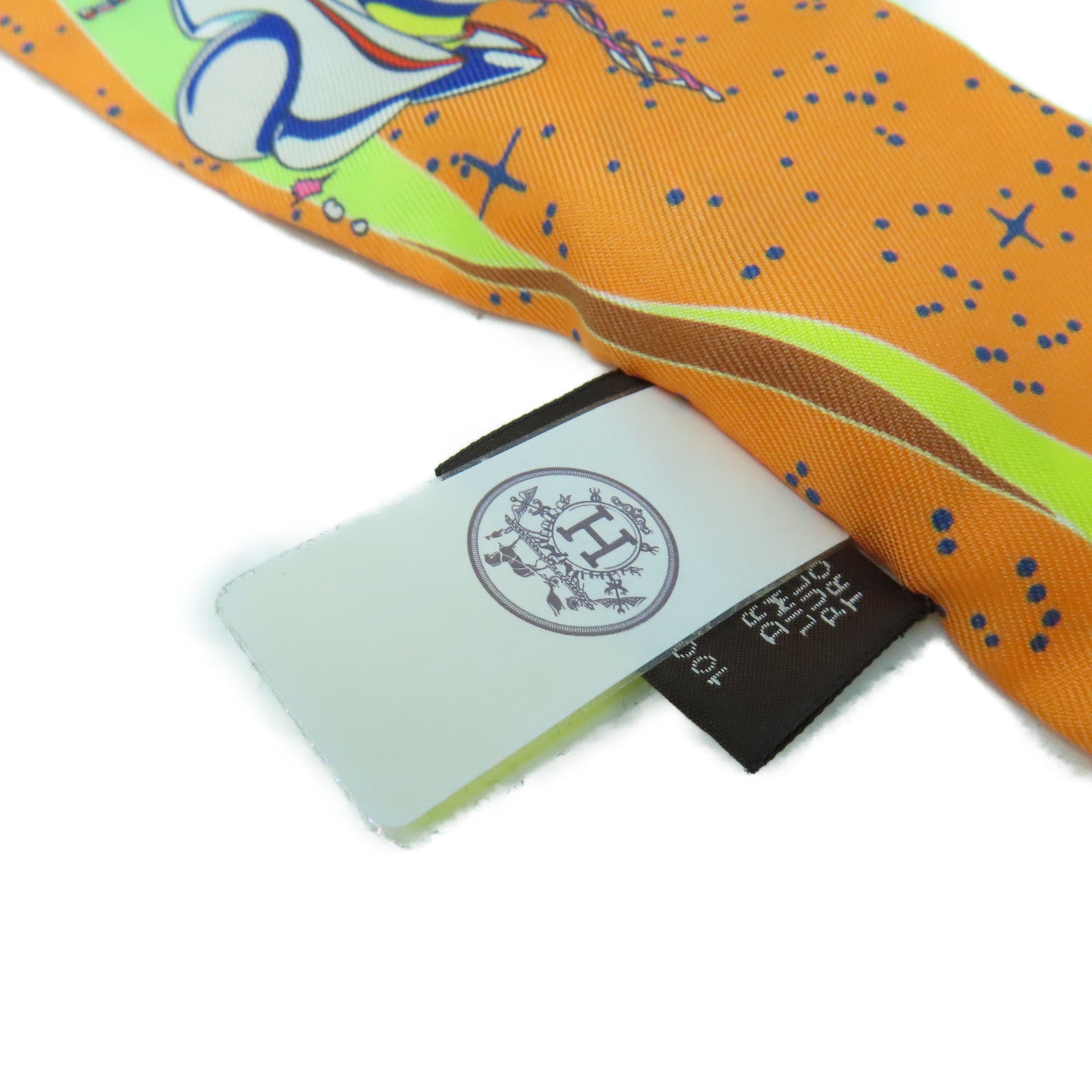 HERMES 絲質Twilly Scarf絲巾橙色/藍色