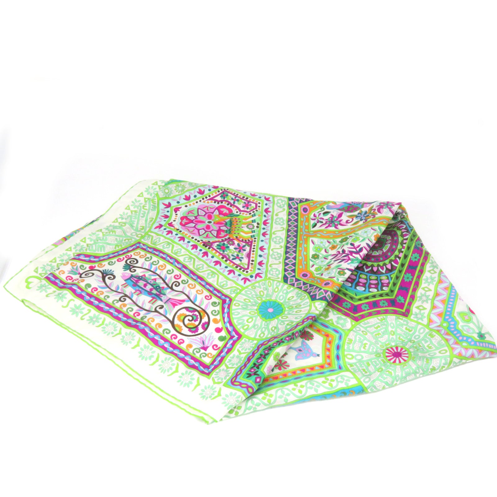 HERMES Silk Scarf Green/Purple/Color