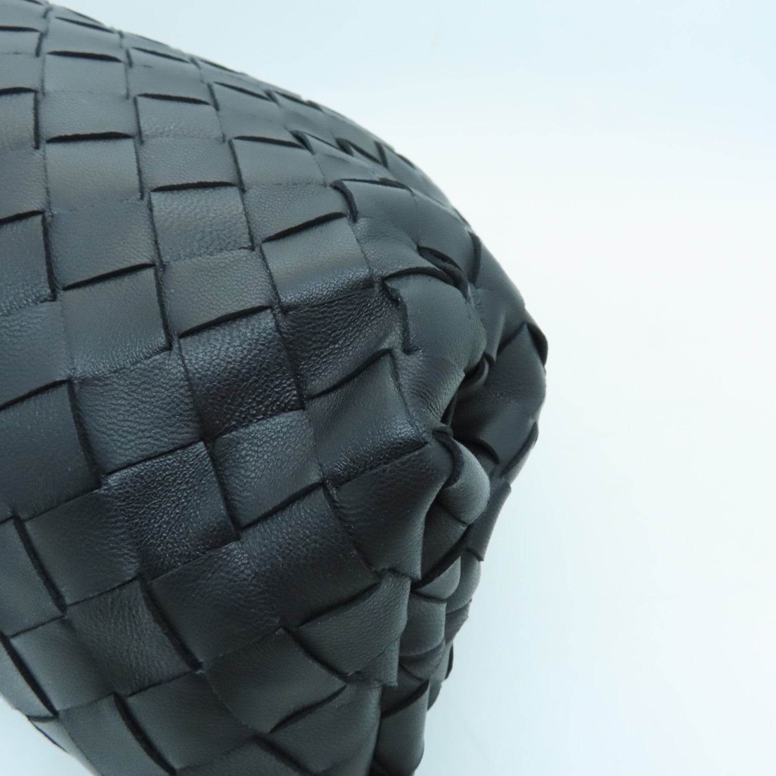BOTTEGA VENETA Lambskin Leather Clutch Silver Buckle Clutch Black