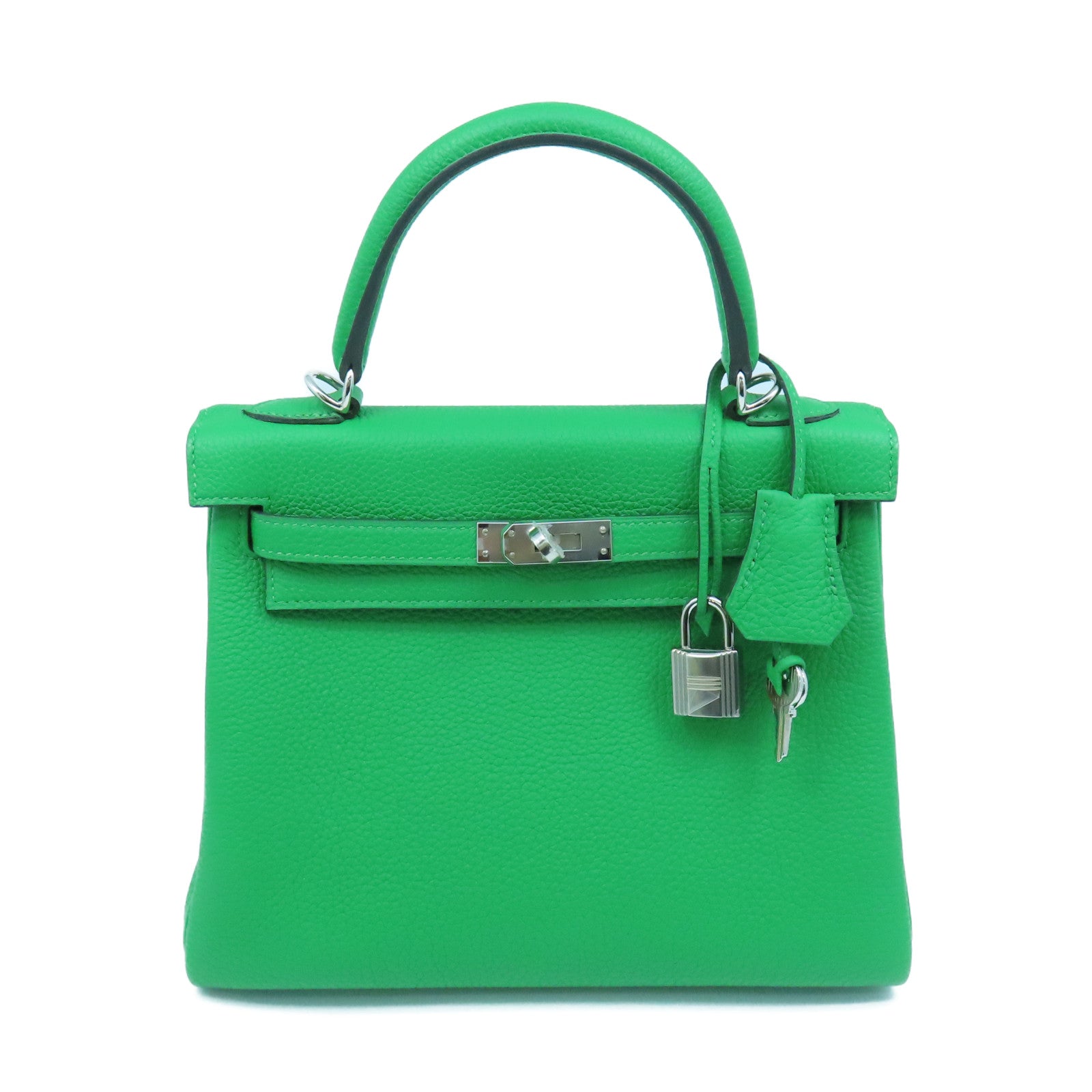 HERMES Togo皮革Kelly 25 2Way Hand Bag银扣手挽肩背两用袋1K/绿色
